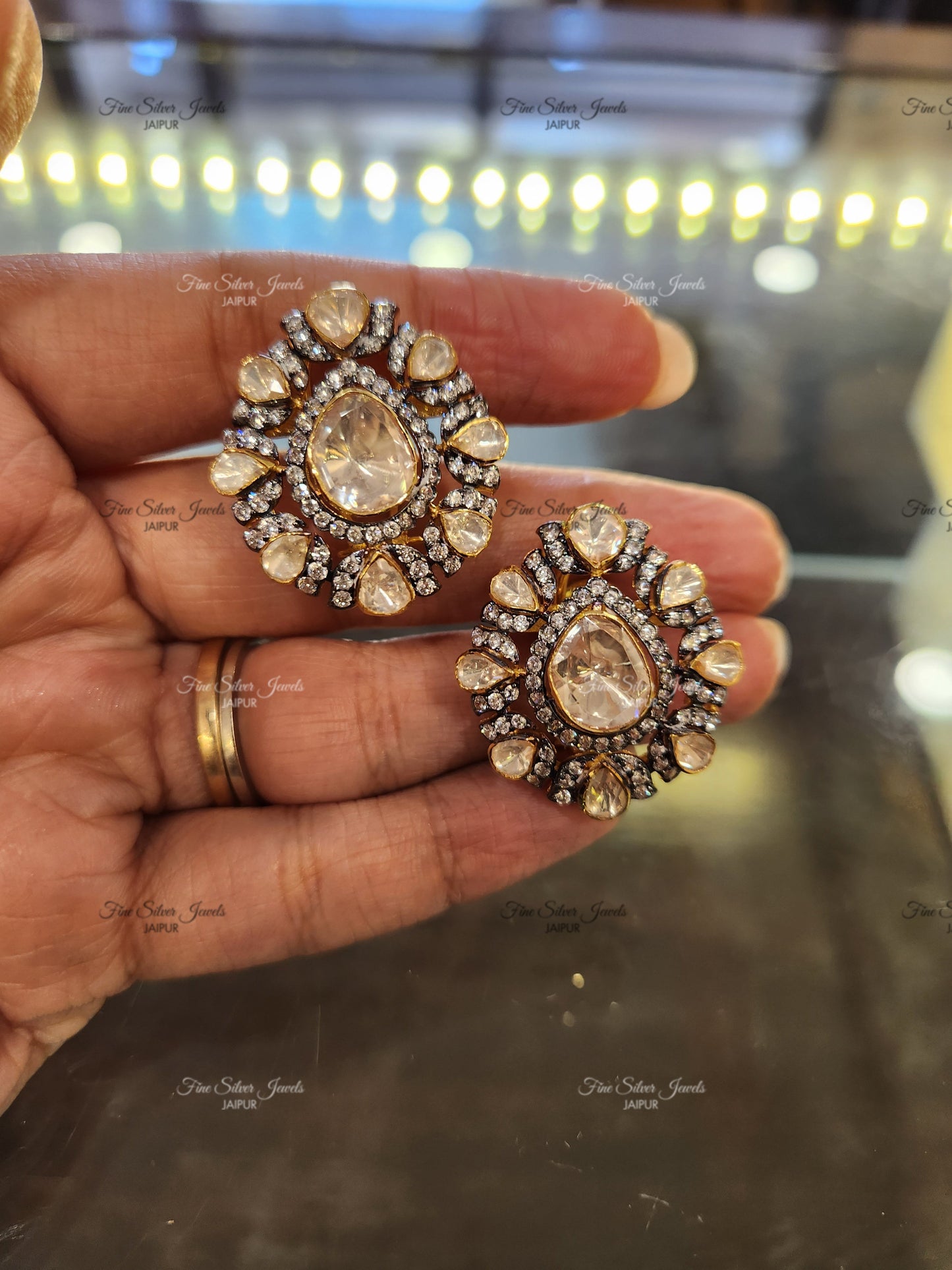 92.5 Silver Riwaaj Polki Earrings finesilverjewels