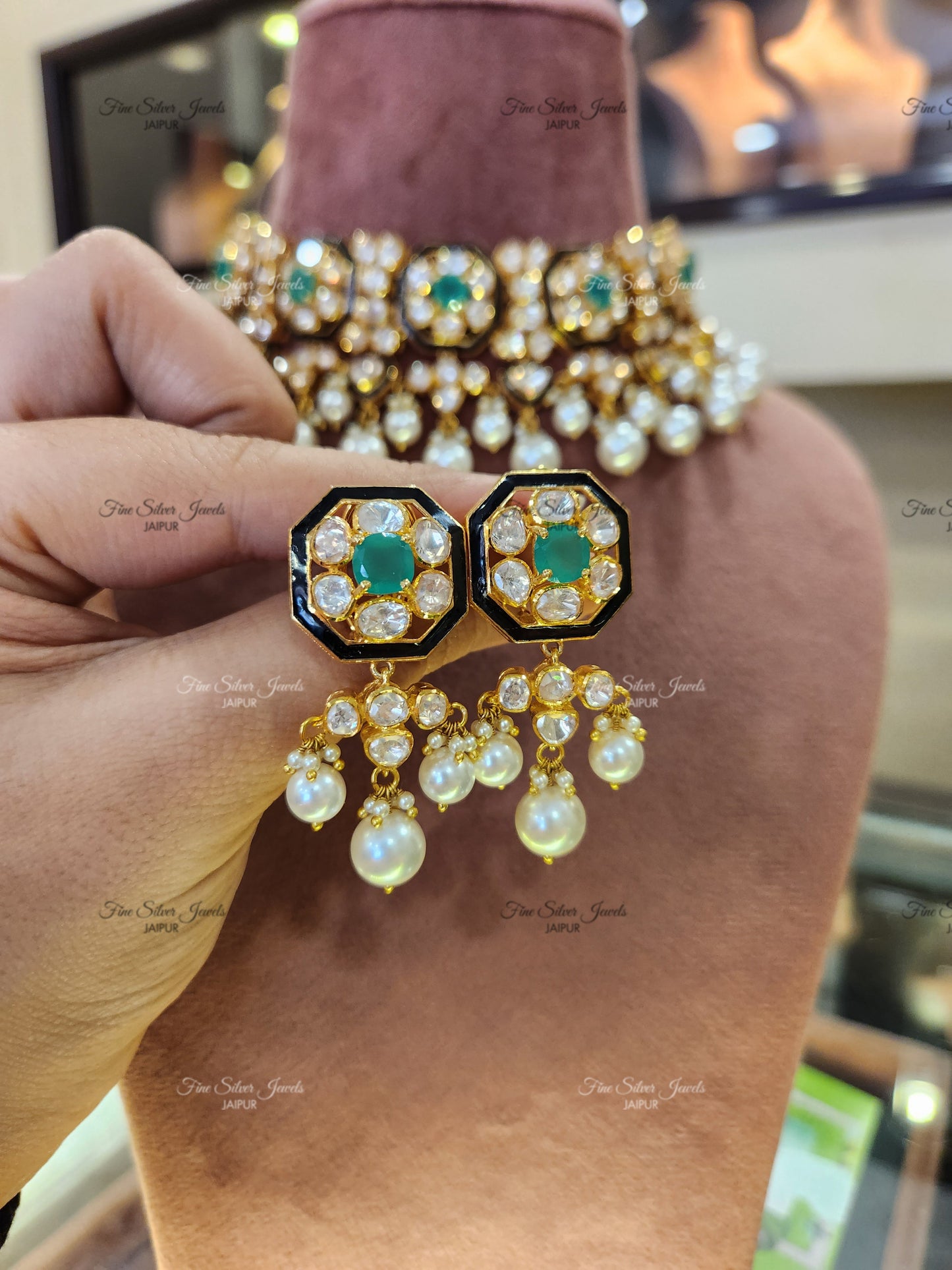 92.5 Silver Shloka Necklace set finesilverjewels