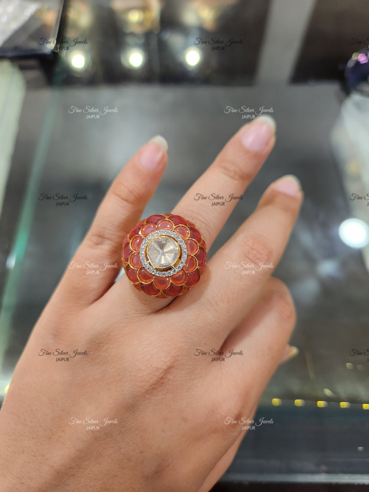 925 Silver Gulabo Polki Ring