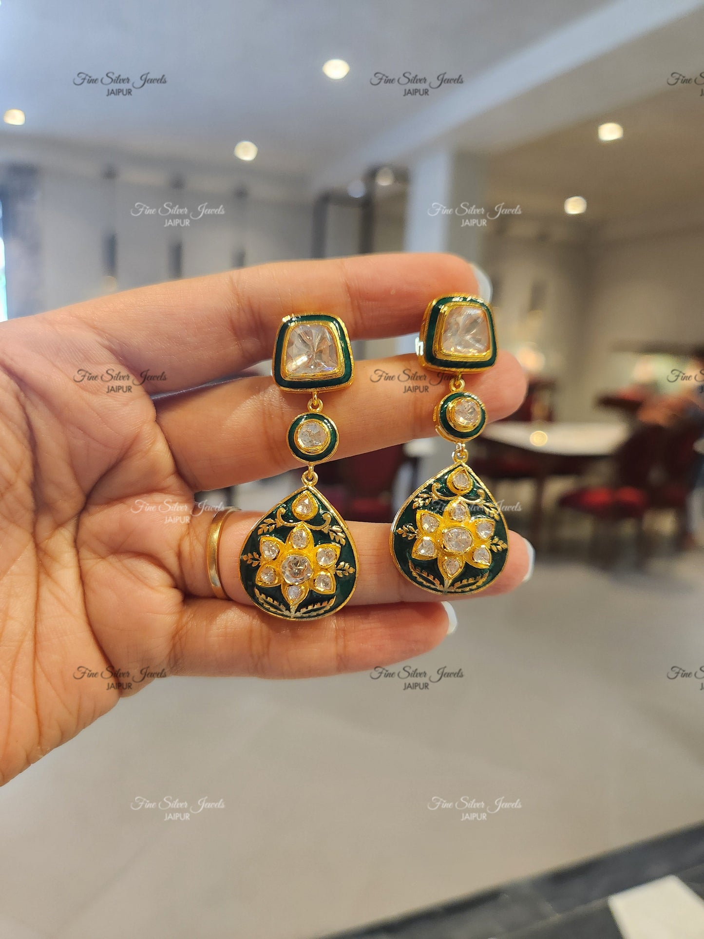 925 Silver Meenakari Polki Earrings