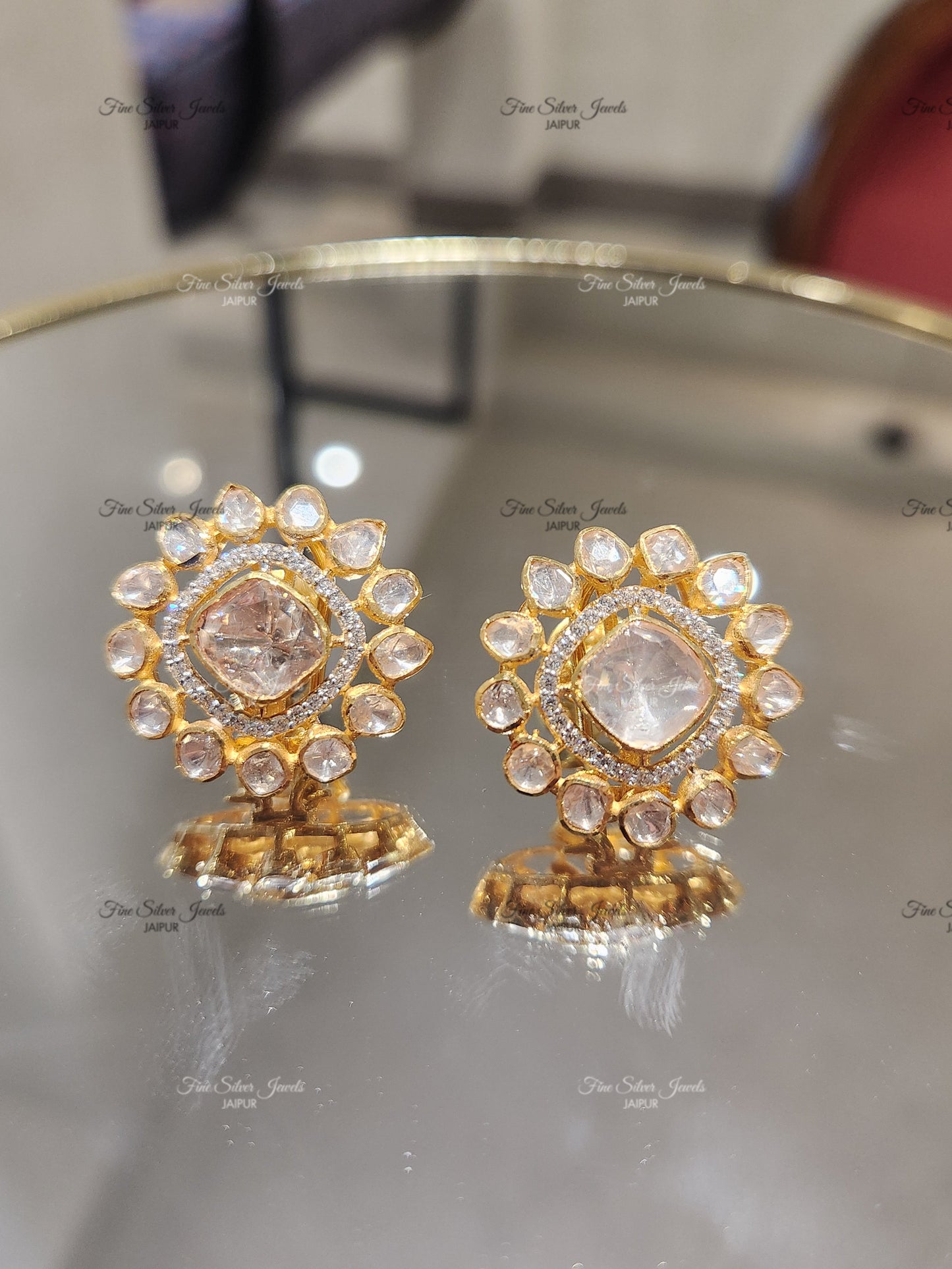 925 Silver Charm Polki Earrings