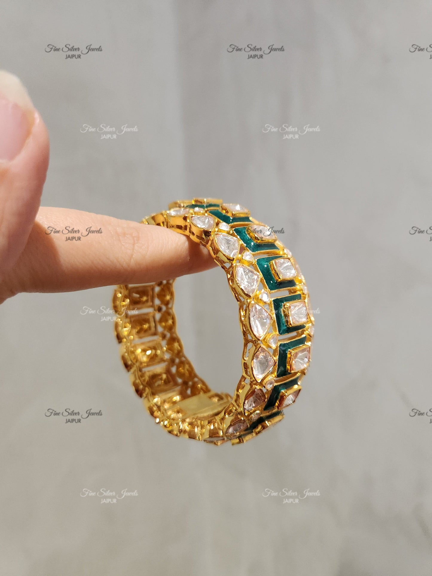 925 Silver Meena Polki Bangle