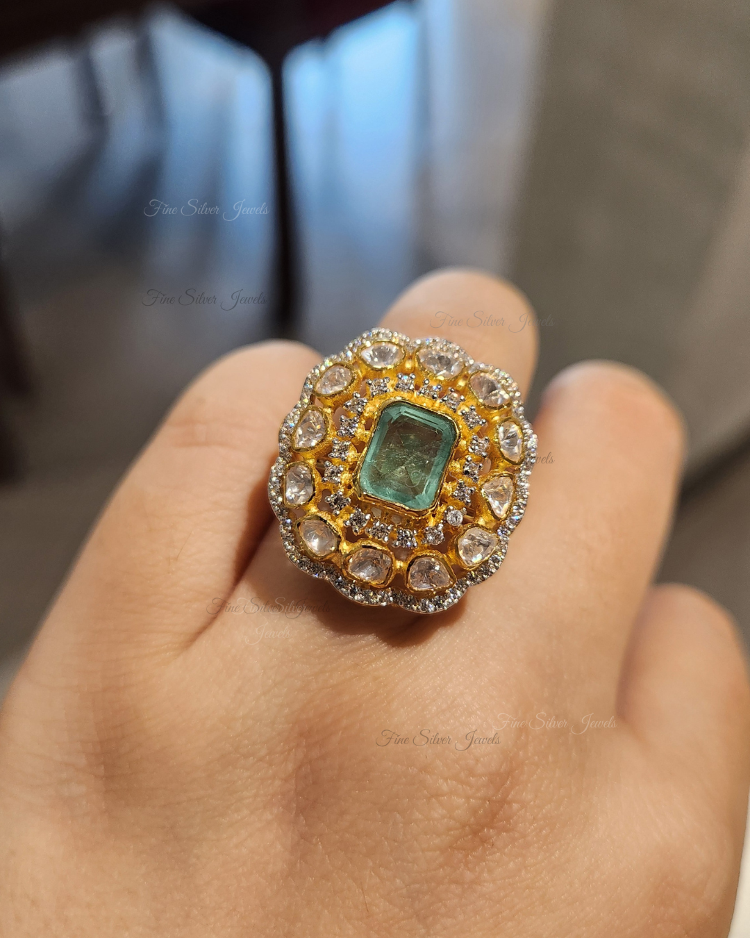 925 Silver Eta Polki Ring