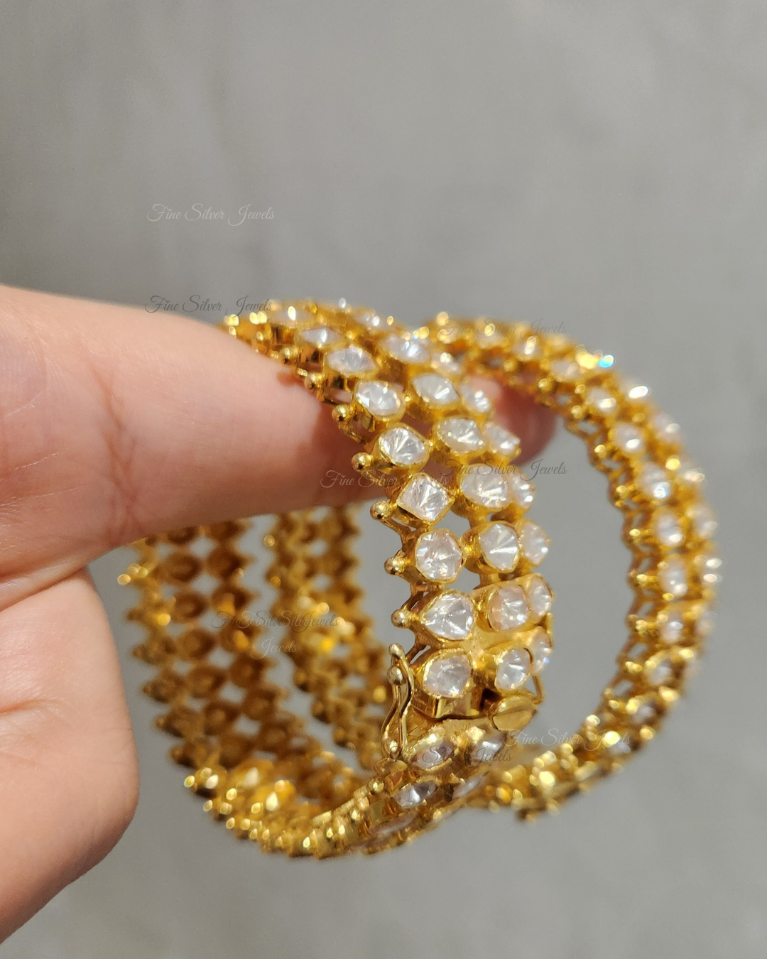 925 Silver Three line polki bangle