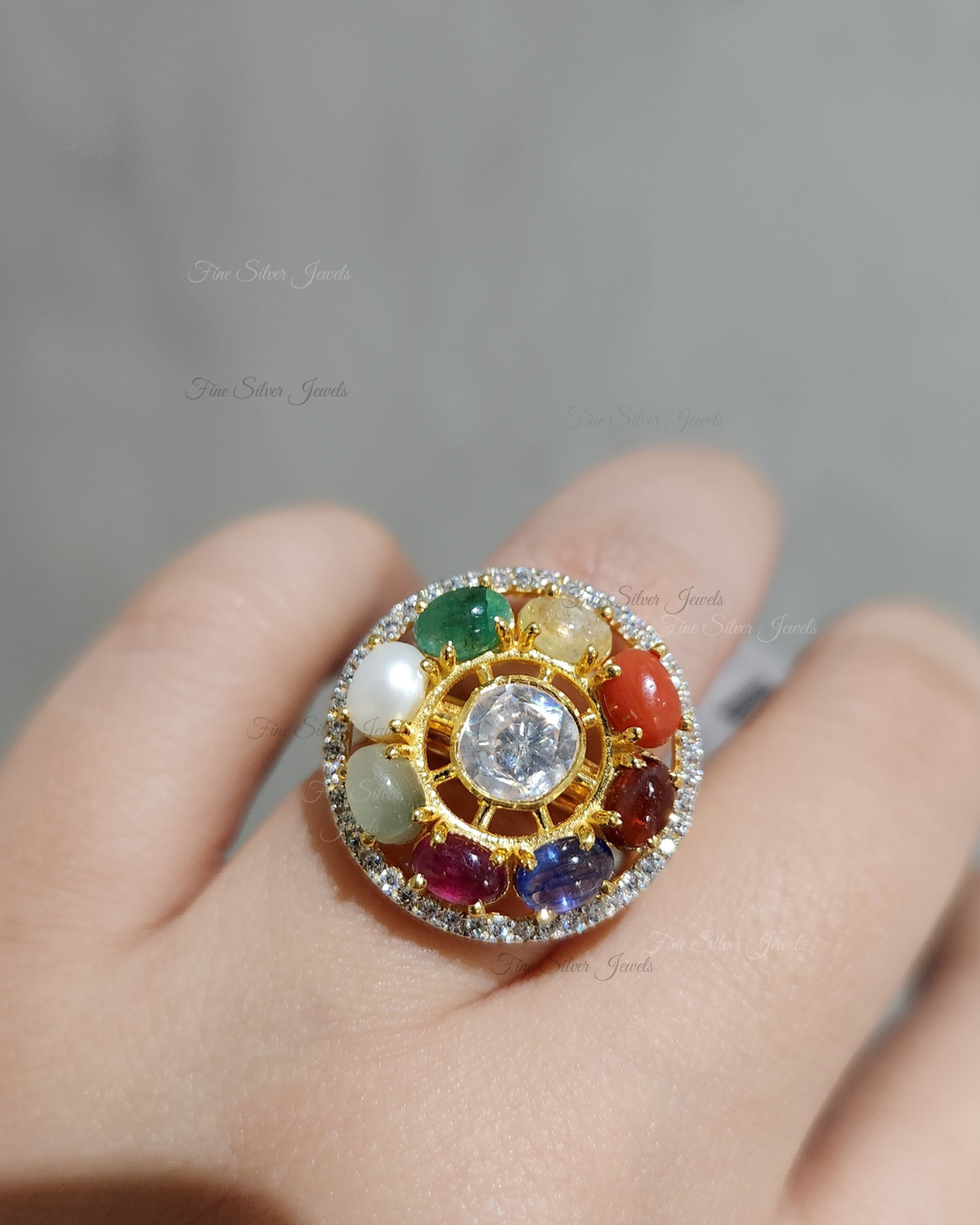 925 Silver Jaya Navratan Ring