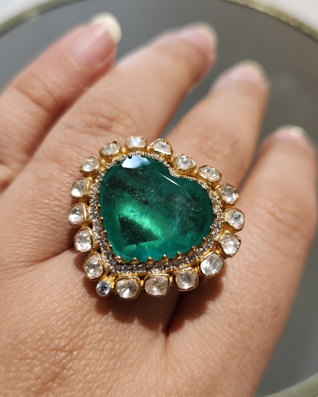 925 Silver Green Doublet Ring