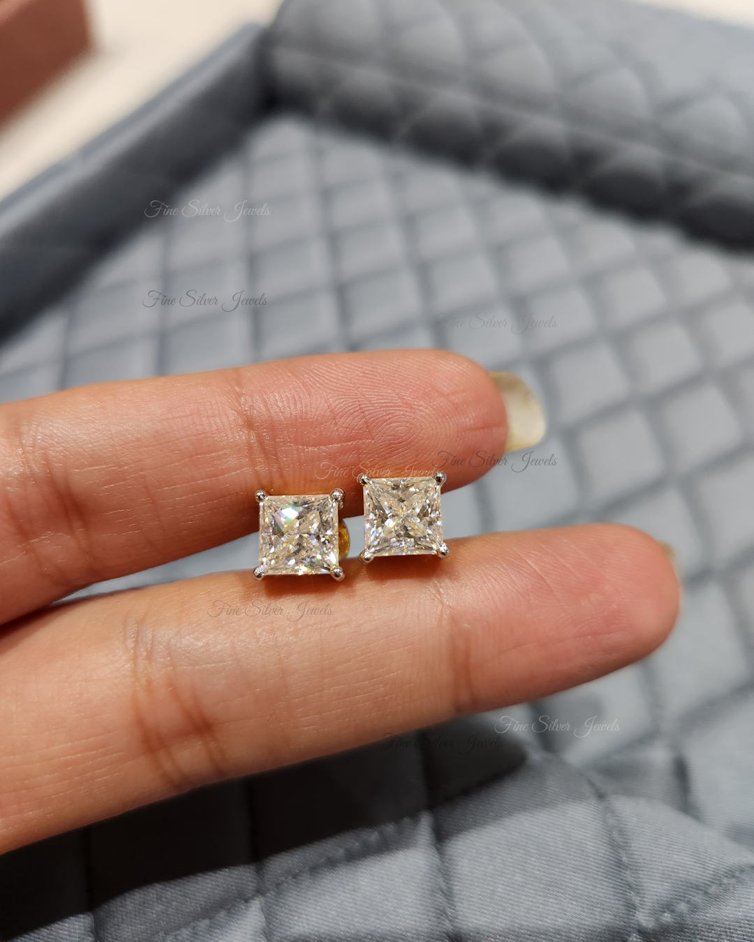 925 Silver 2ct Square GRA Moissanite Earring