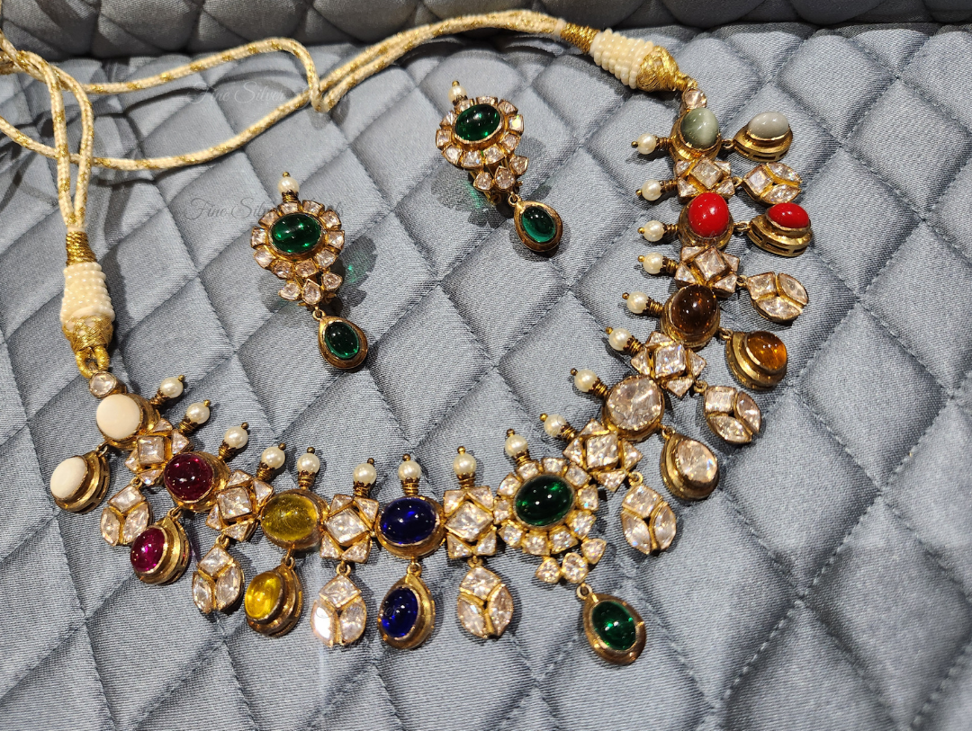 925 Silver Nava navratan Necklace Set