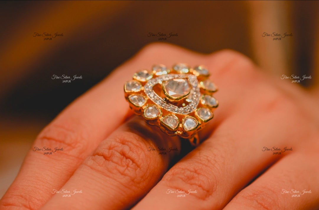 925 silver trillion polki ring