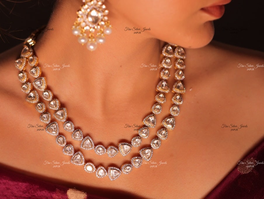 92.5 Silver Riwaaz Polki Necklace finesilverjewels