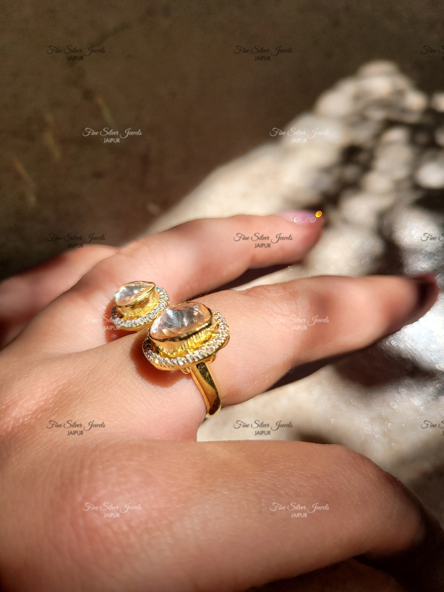 92.5 silver Double polki ring finesilverjewels