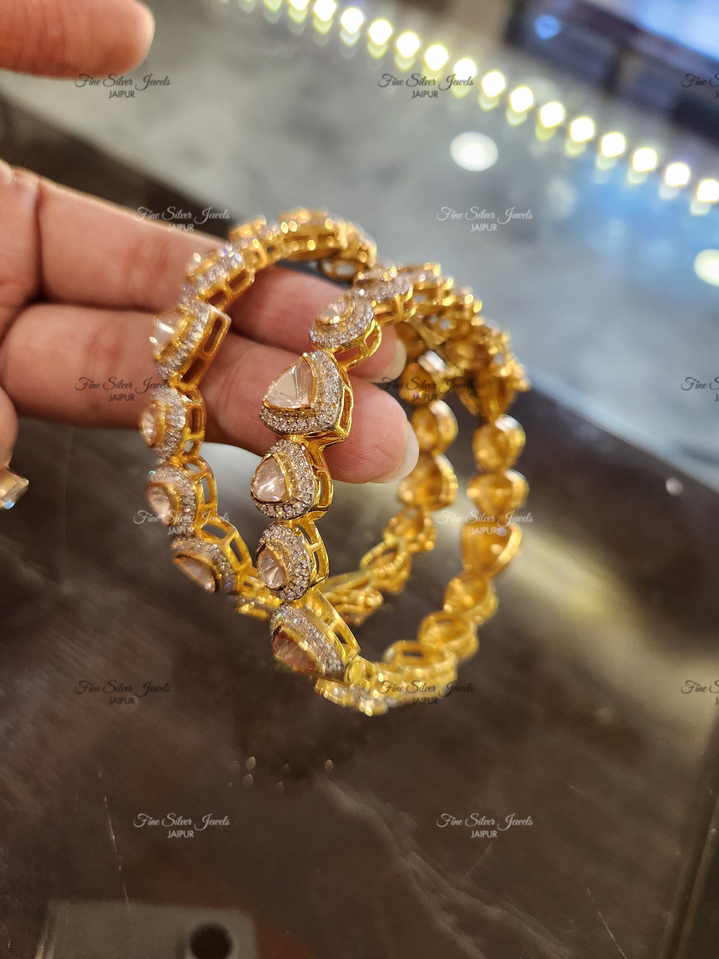 925 Silver Matyasa Polki bangle (set of 2) finesilverjewels