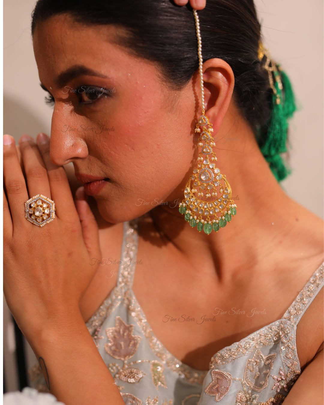 925 Silver Chandra Polki Earrings