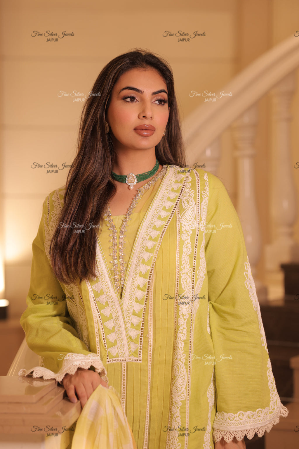 925 silver Green Delicate Necklace Set