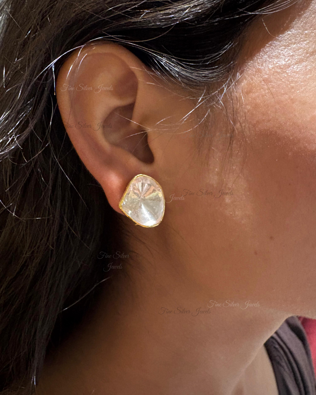 925 Chic Silver Polki Studs Earrings