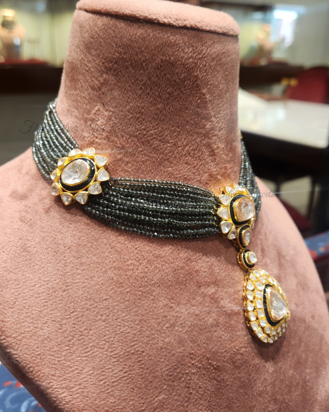 925 Silver Falak Polki Necklace Set