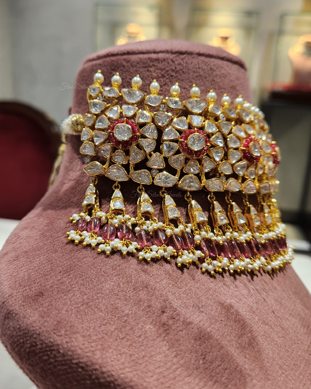 925 Silver Hansika Polki Necklace