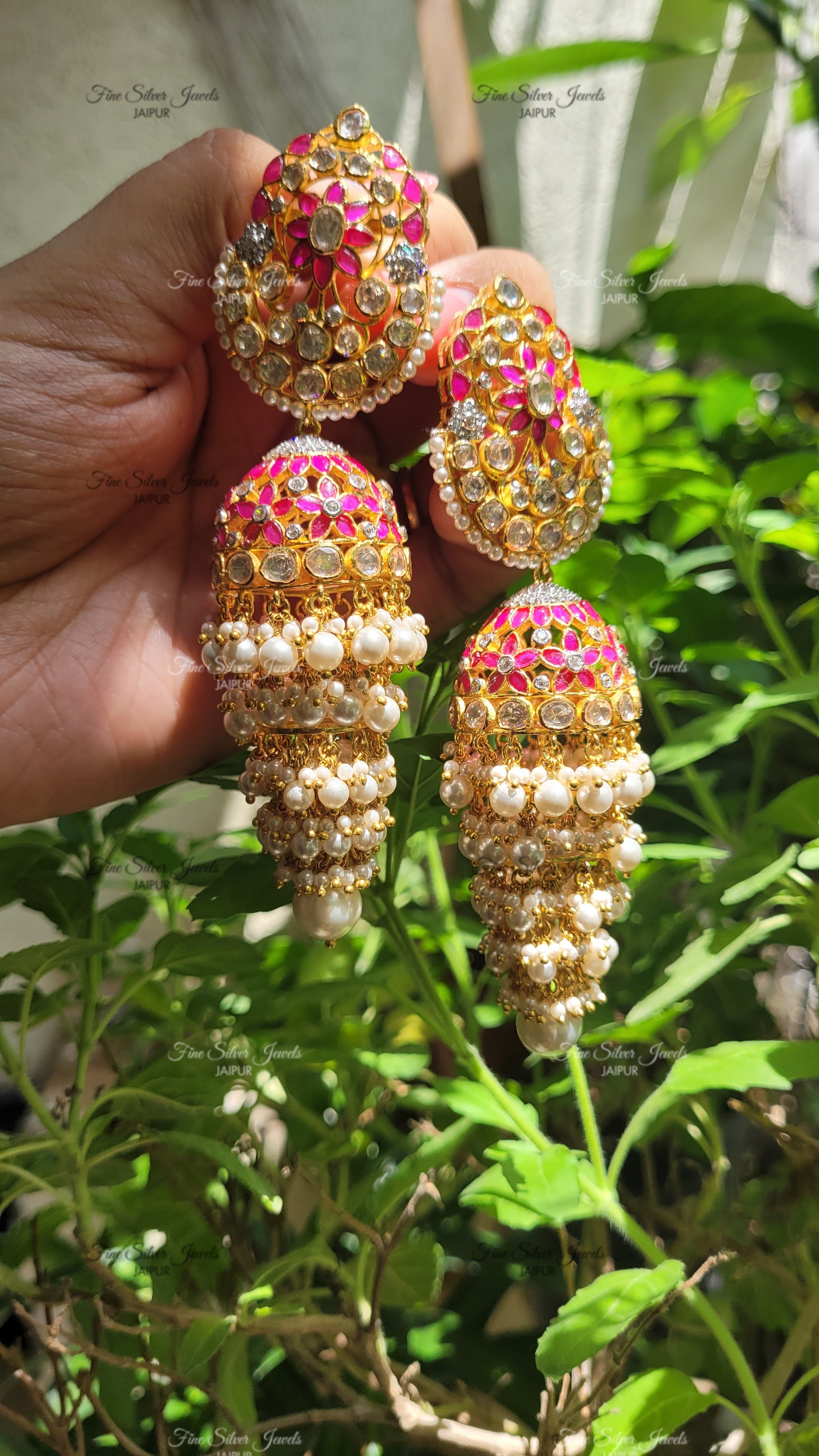 RUBY POLKI JHUMKA EARRINGS finesilverjewels