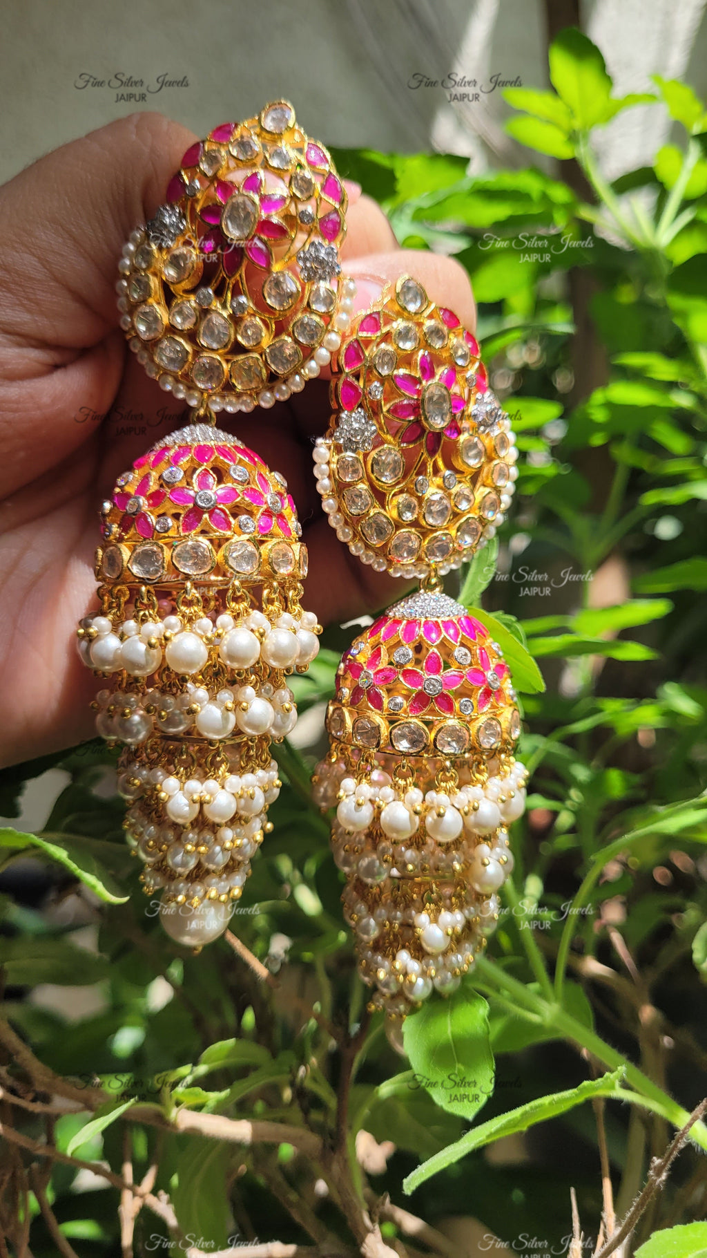 RUBY POLKI JHUMKA EARRINGS finesilverjewels