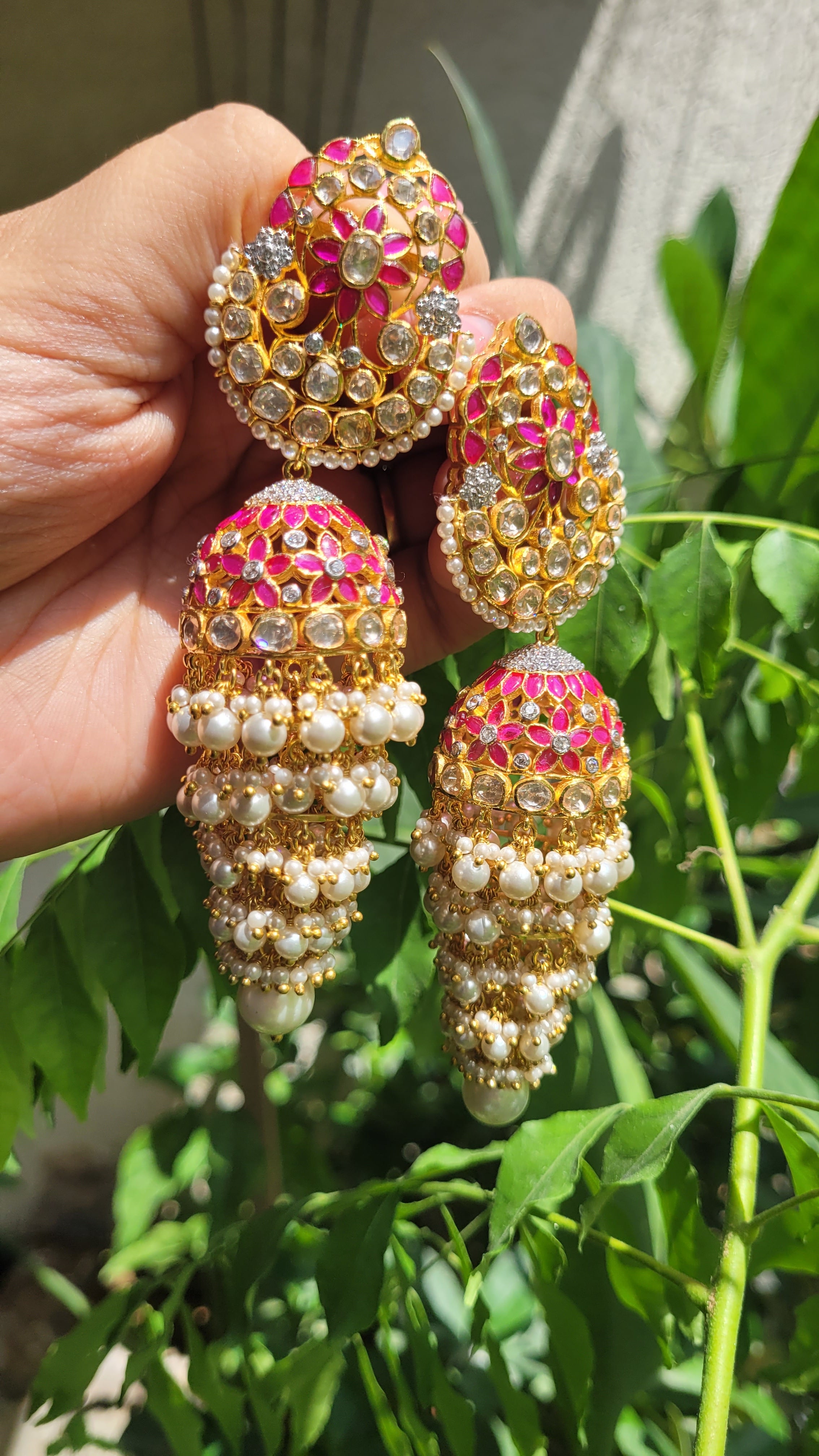 Saanjh Swar-Grey Stones Beads Gold Plated Jhumka Earring – Priyaasi