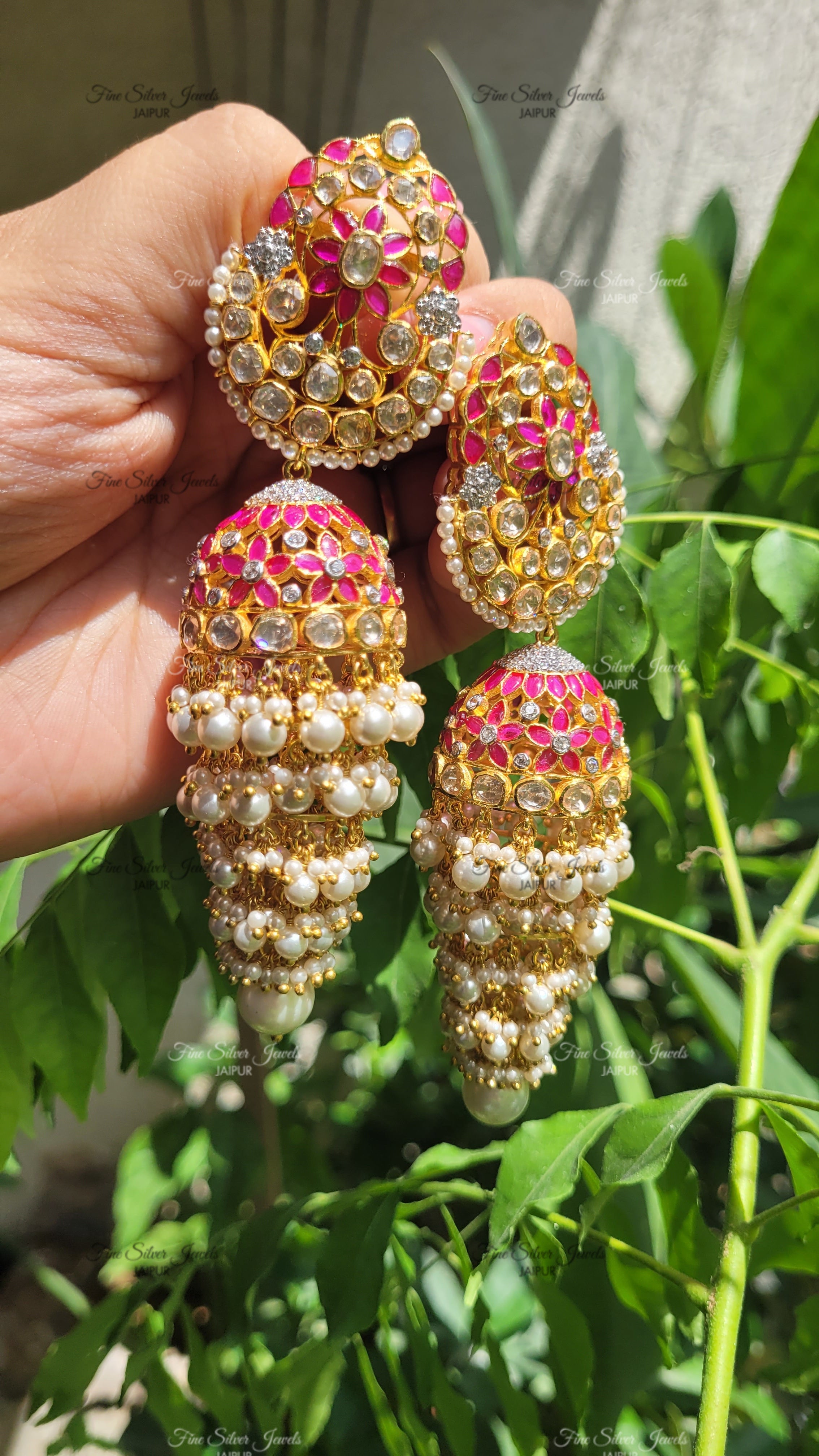 RUBY POLKI JHUMKA EARRINGS finesilverjewels