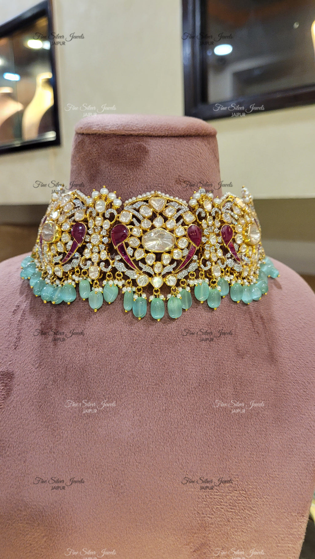 PADMAKSHYA POLKI CHOKER NECKLACE finesilverjewels