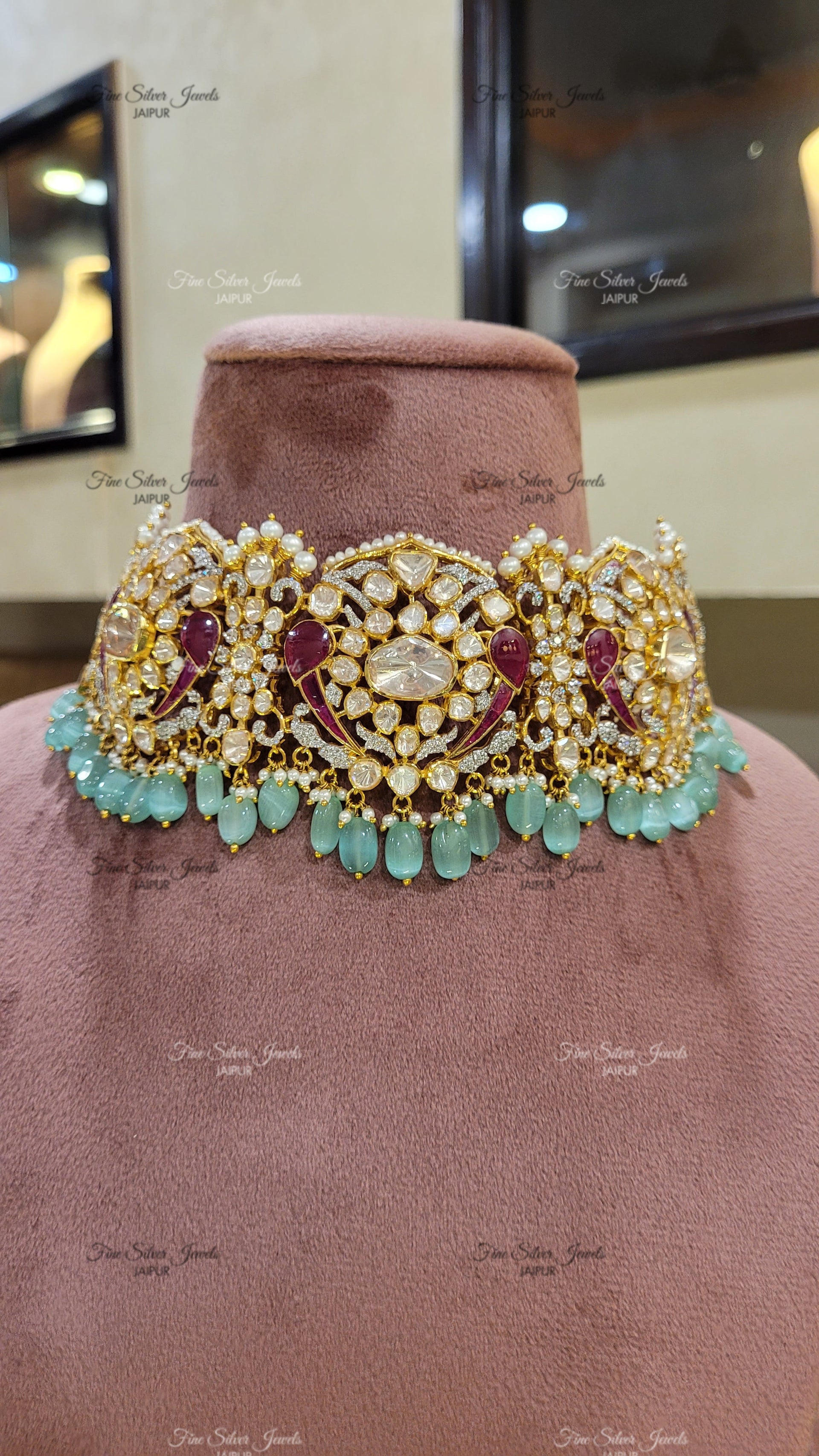 PADMAKSHYA POLKI CHOKER NECKLACE finesilverjewels