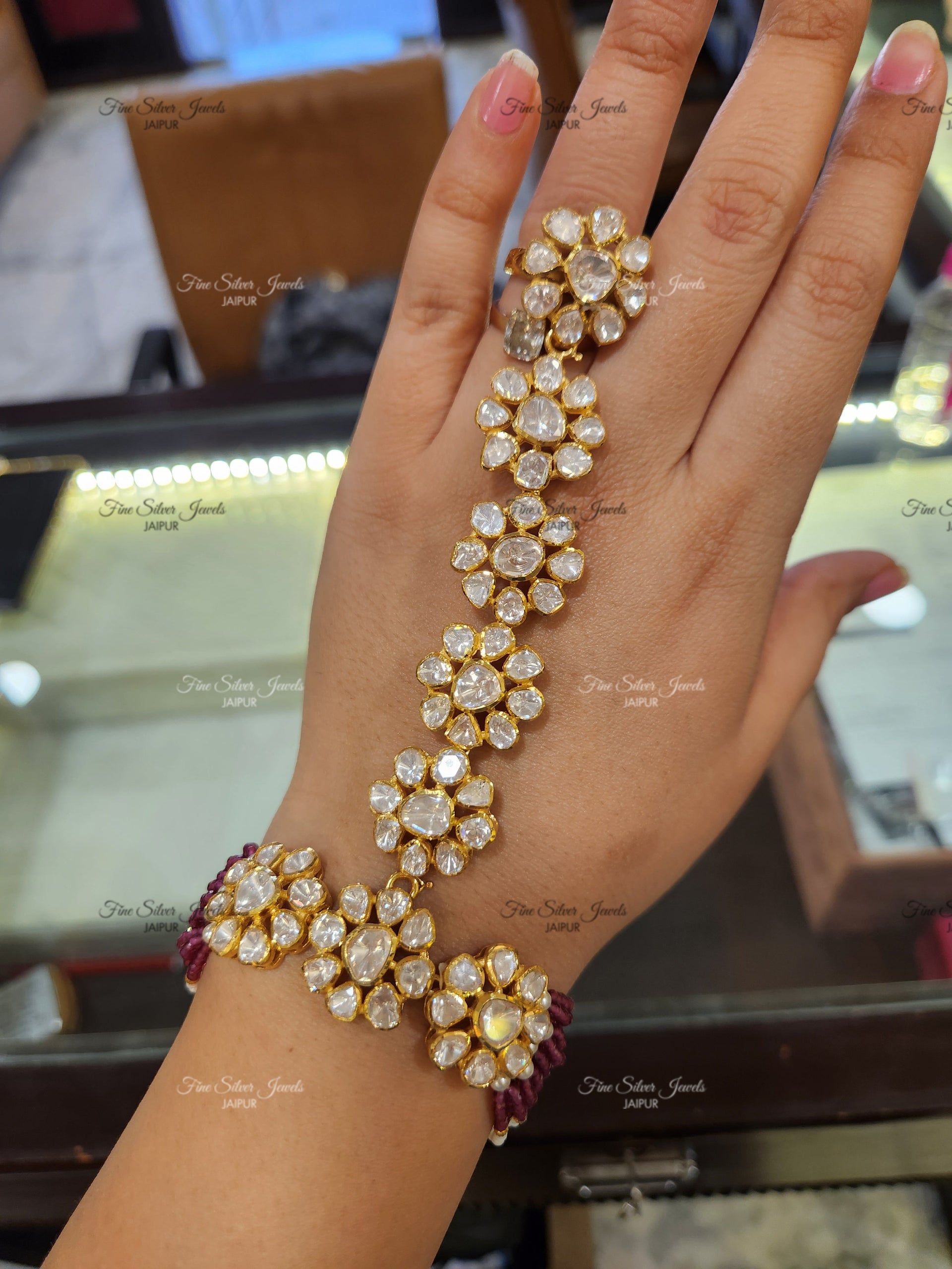 925 Silver Polki Haathphool (pair) finesilverjewels
