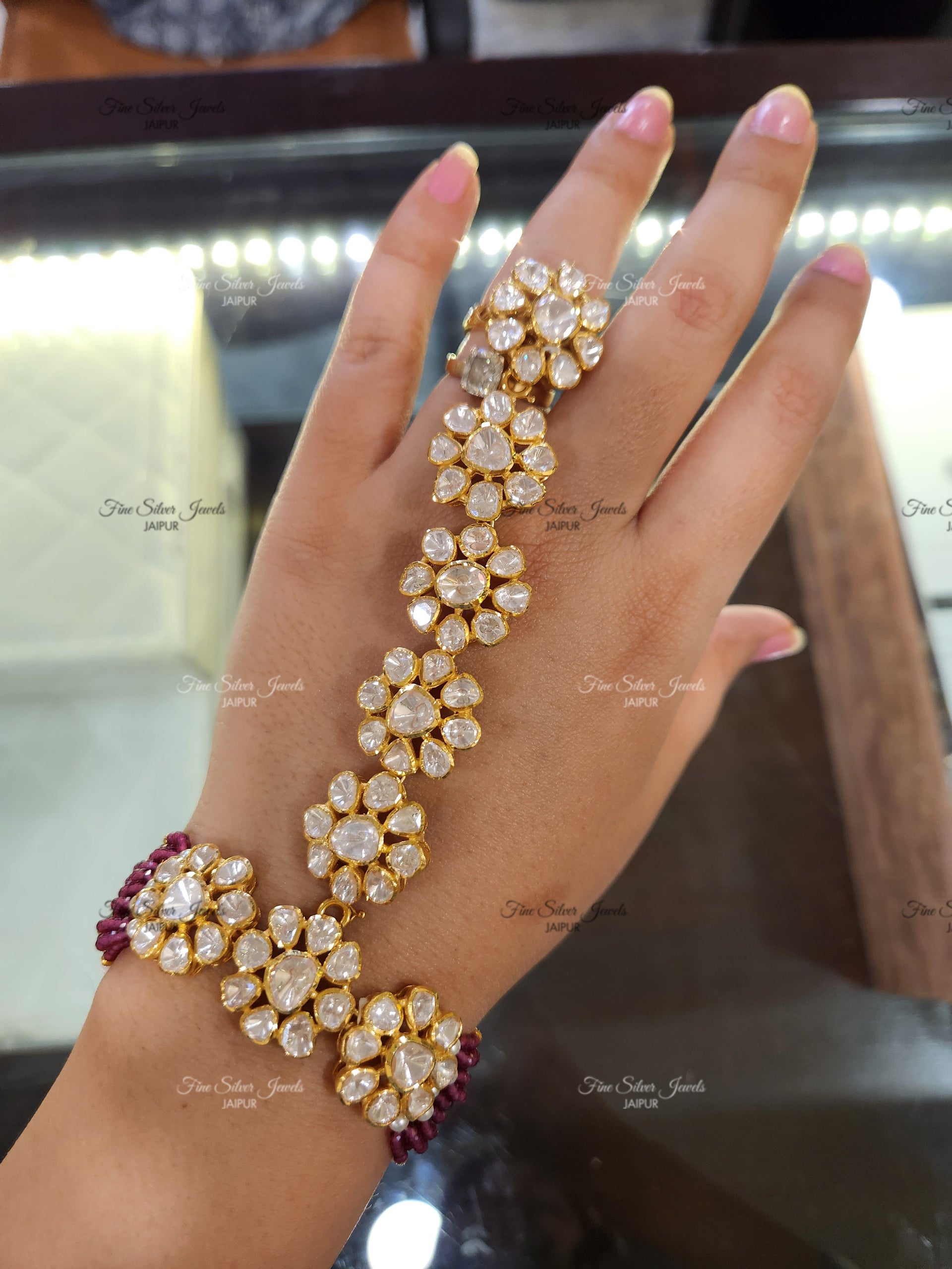 925 Silver Polki Haathphool (pair) finesilverjewels