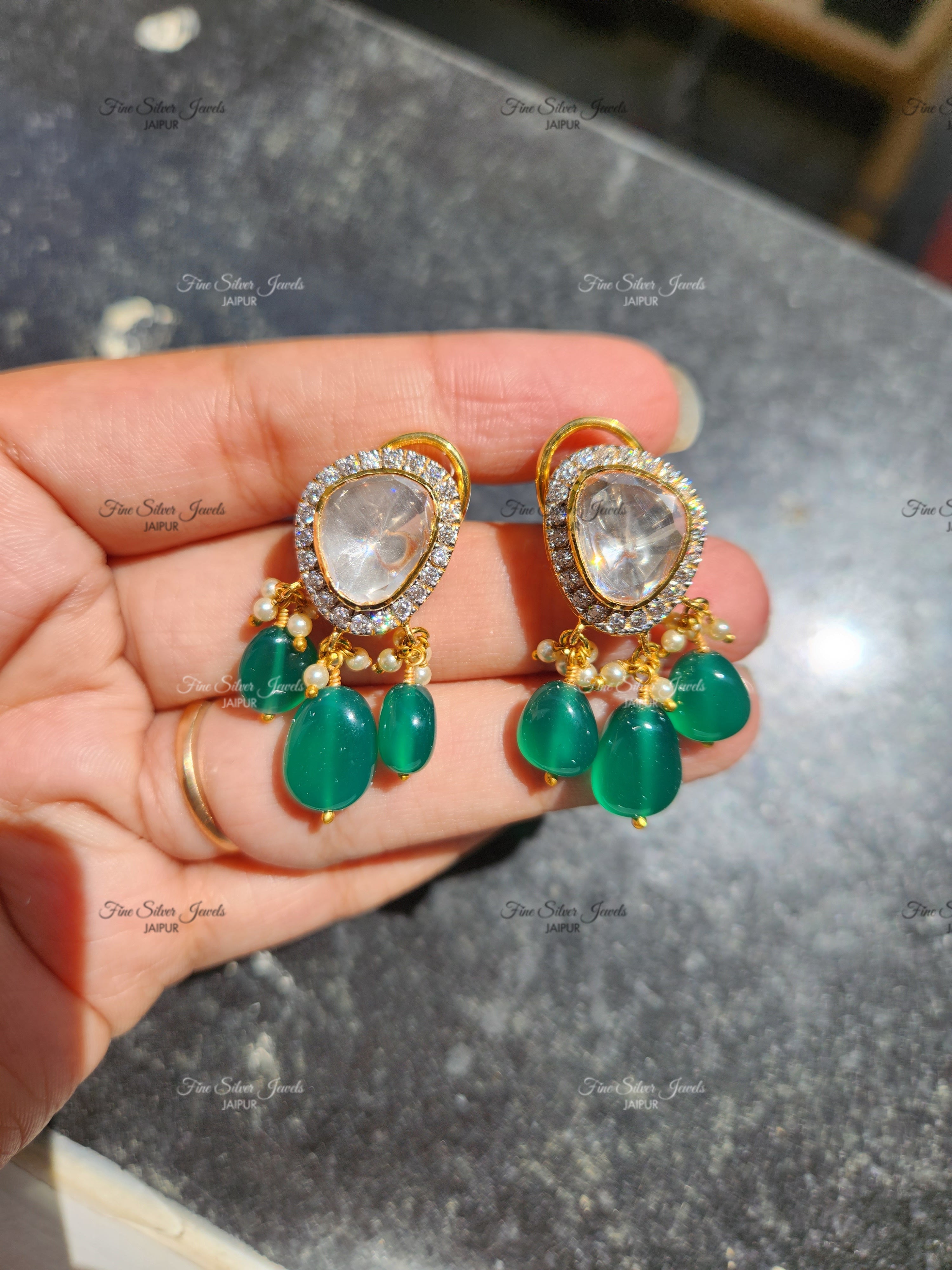 925 Silver Naaz Polki Earrings