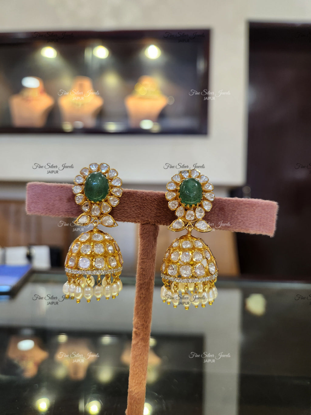 EMERALD POLKI JHUMKA EARRING finesilverjewels
