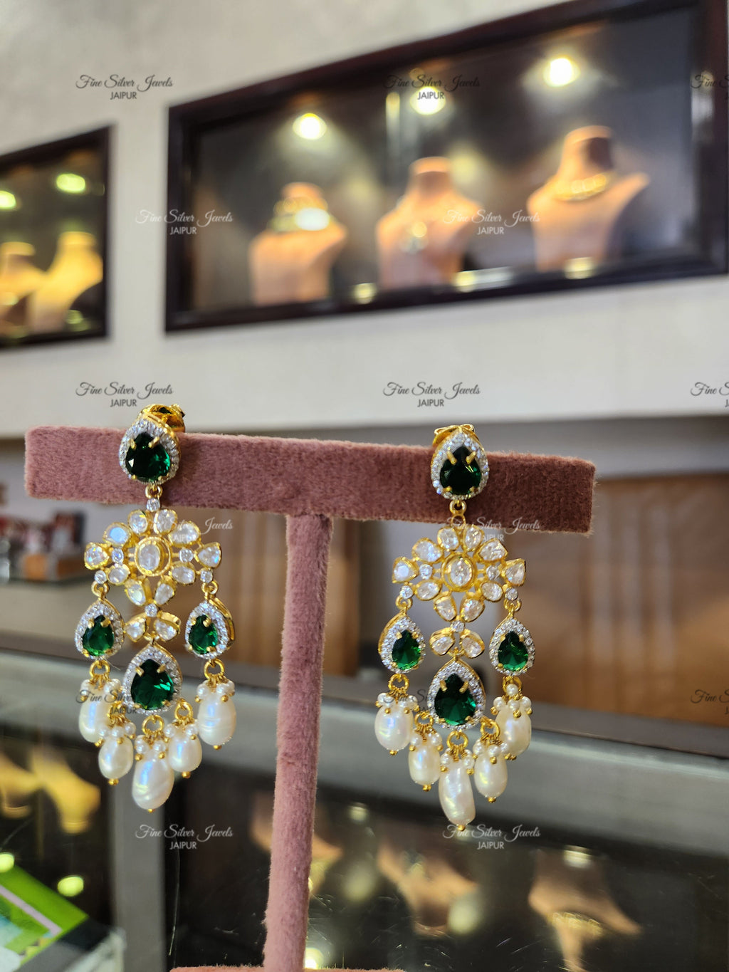 92.5 silver Meera polki earrings finesilverjewels