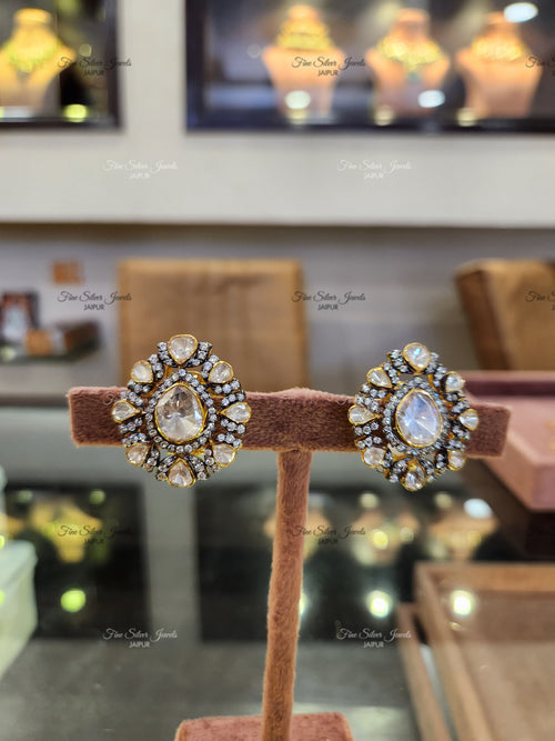 92.5 Silver Riwaaj Polki Earrings finesilverjewels