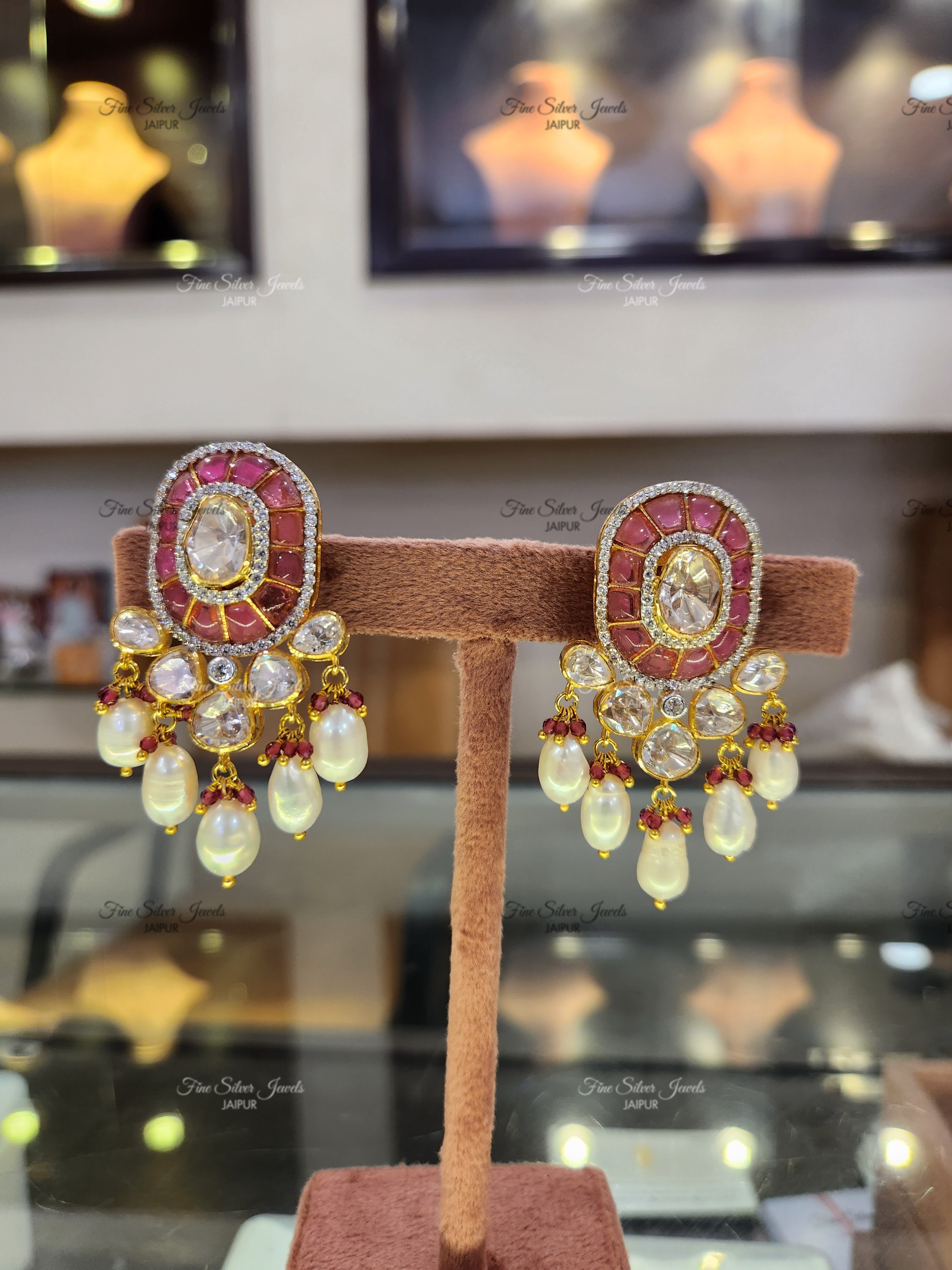 925 Silver Red Polki pearl Earrings (2) finesilverjewels