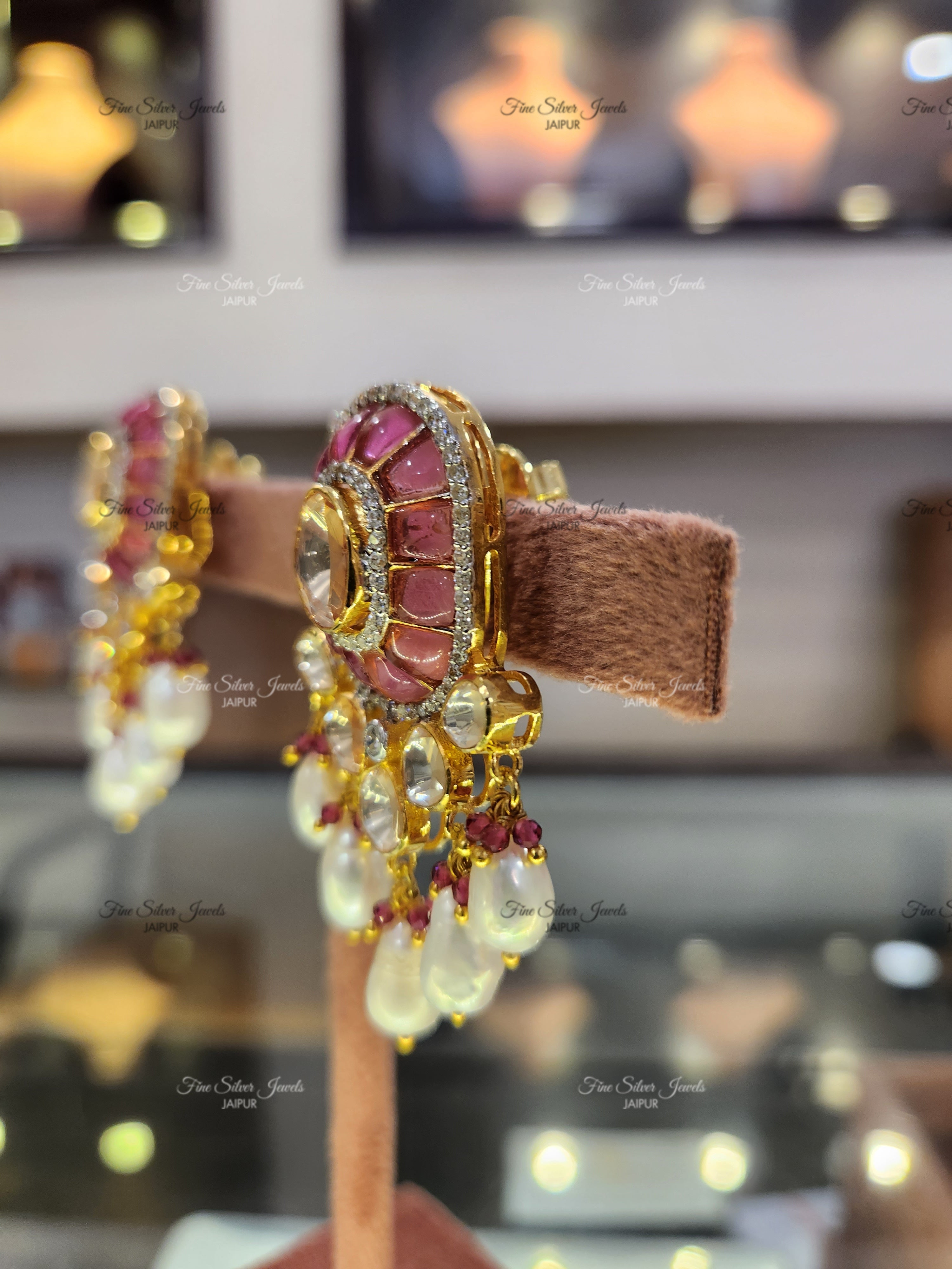 925 Silver Red Polki pearl Earrings (2) finesilverjewels