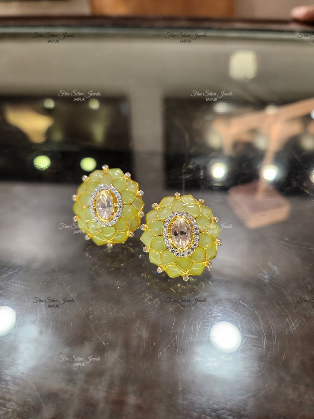 925 Silver Noor Polki Earrings