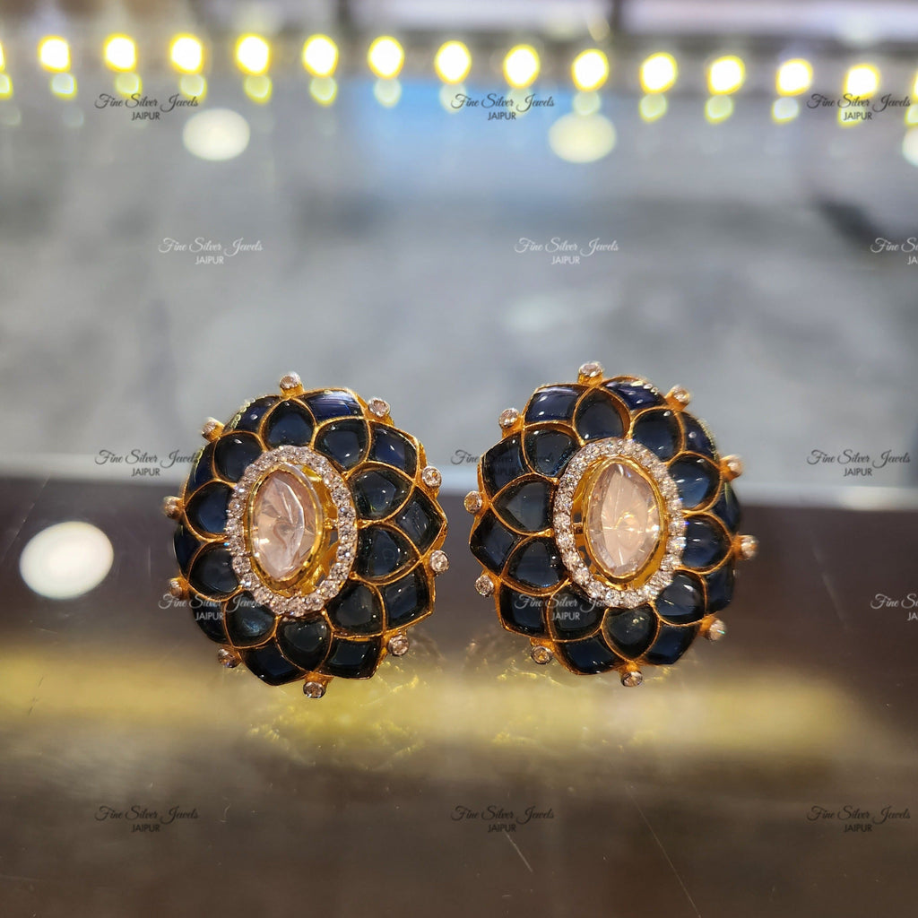 925 Silver Noor Polki Earrings