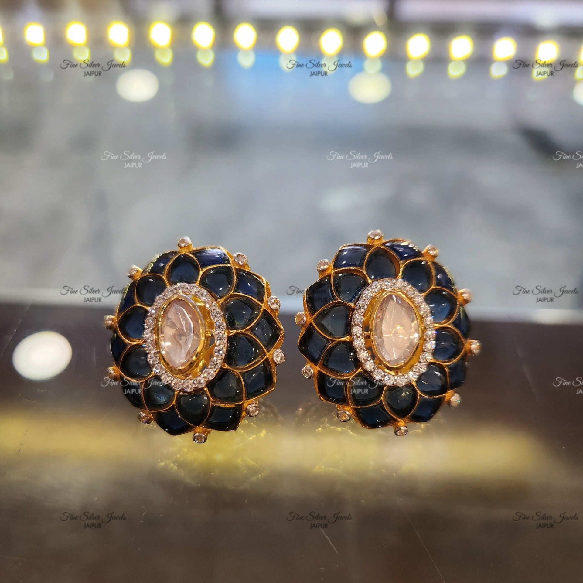 925 Silver Noor Polki Earrings