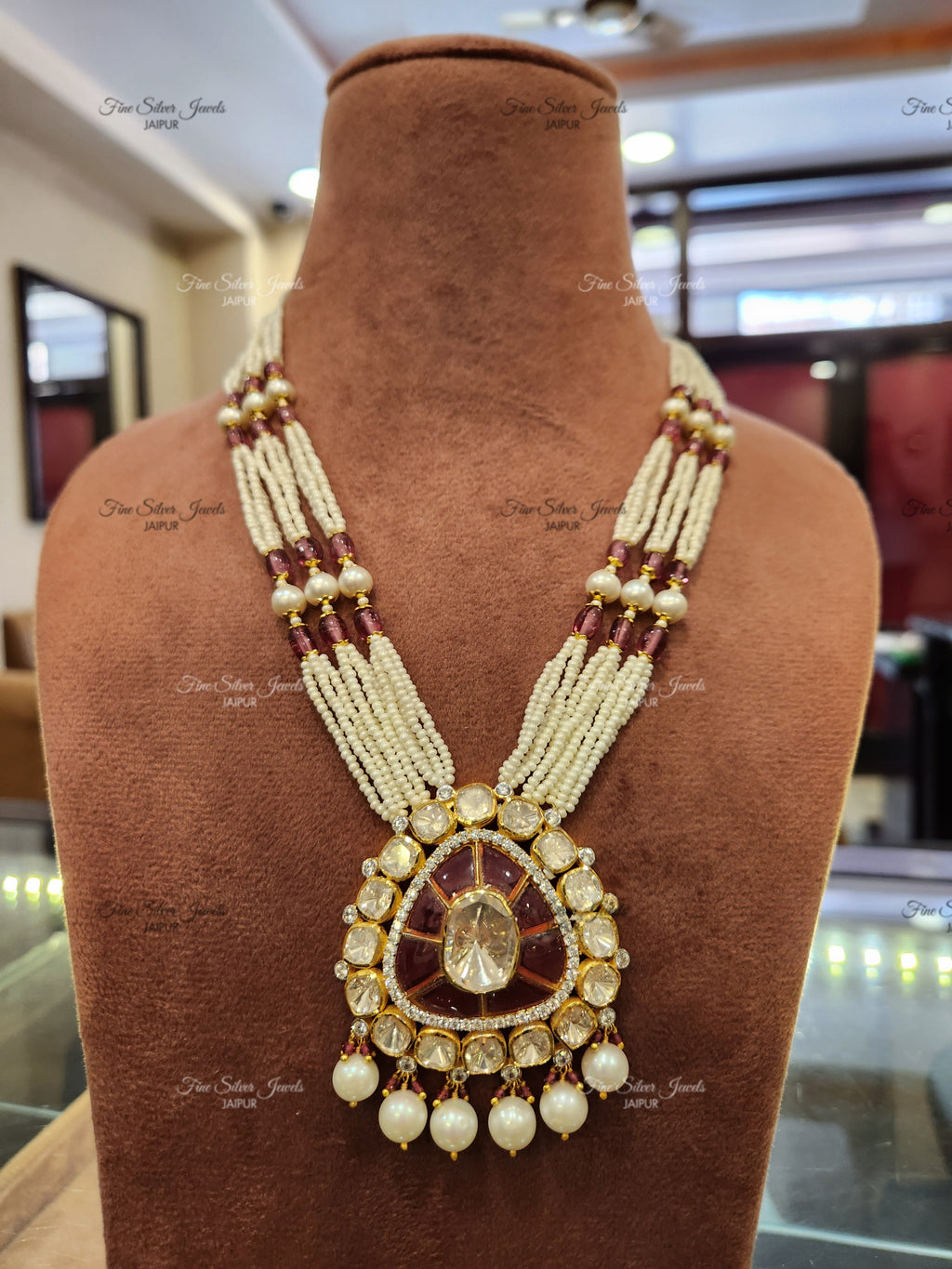 925 silver Zunair ruby polki necklace finesilverjewels