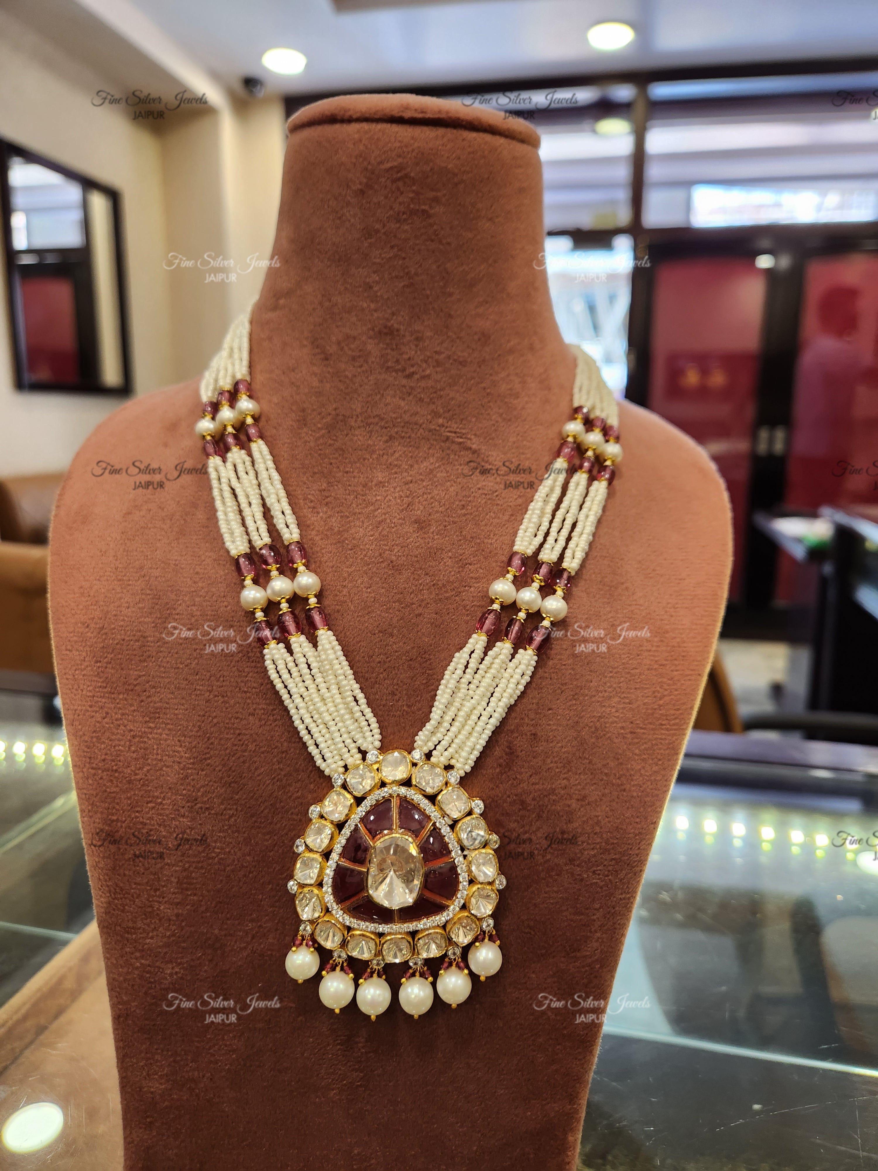 925 silver Zunair ruby polki necklace finesilverjewels