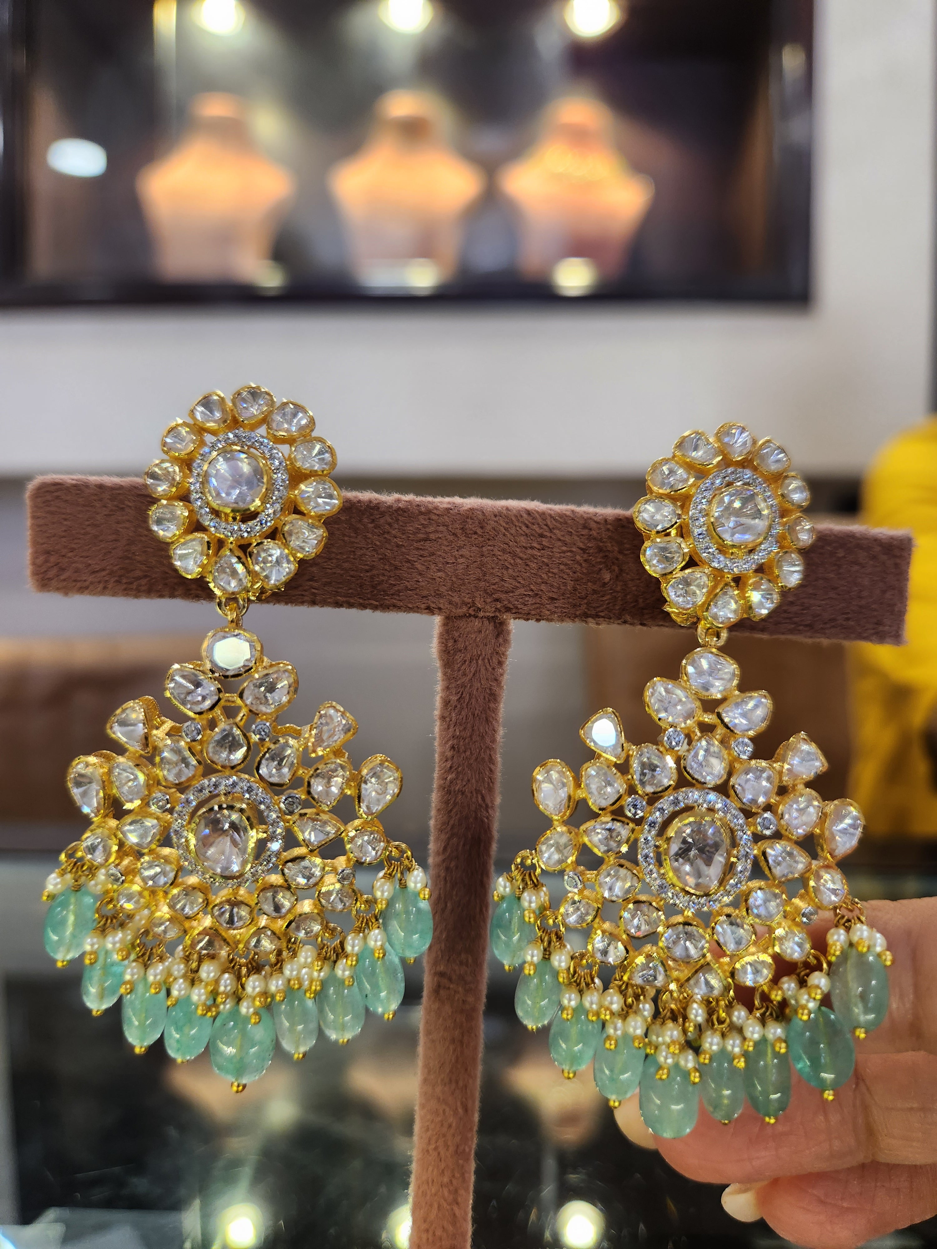 Khushi Jadau Chandbali Earrings - Green