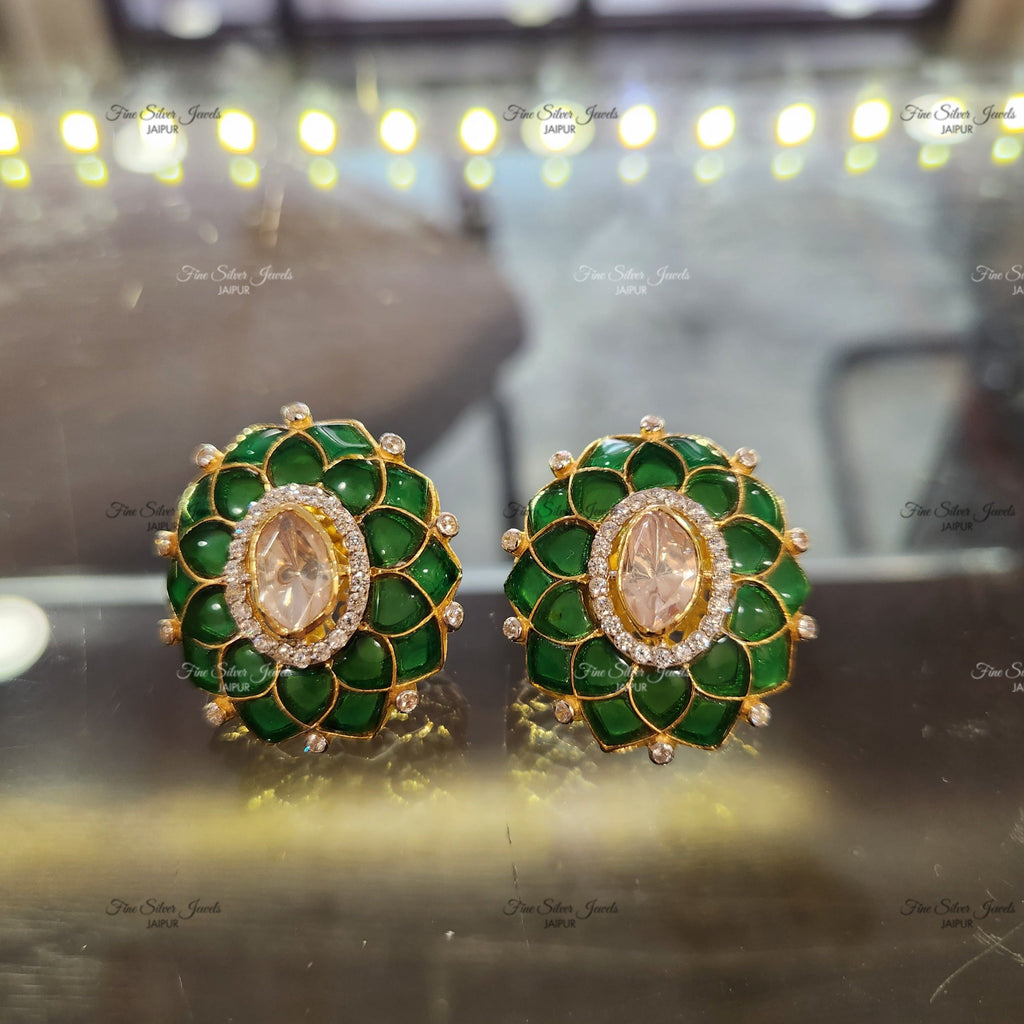 925 Silver Noor Polki Earrings finesilverjewels