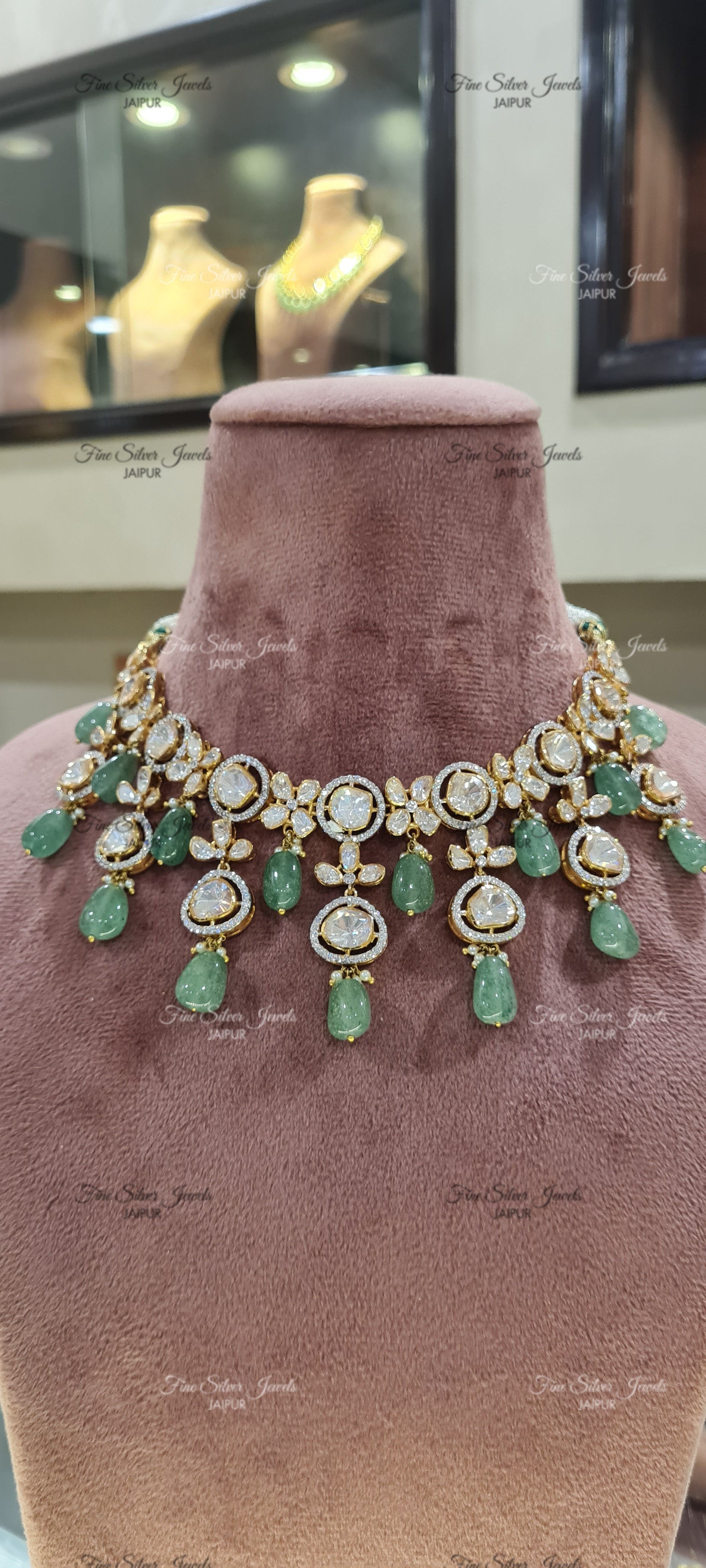 925 Silver Bridal Polki Necklace Set