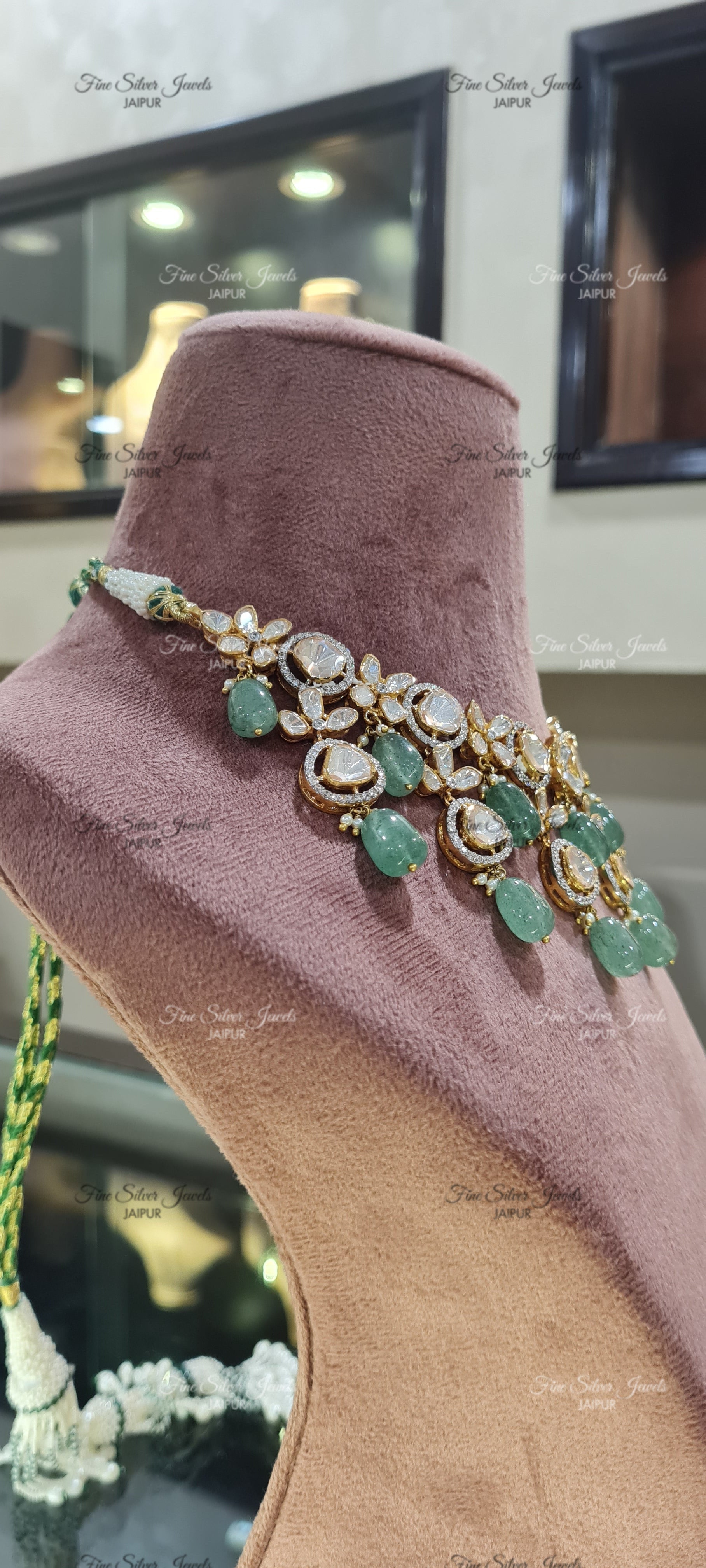 925 Silver Bridal Polki Necklace finesilverjewels