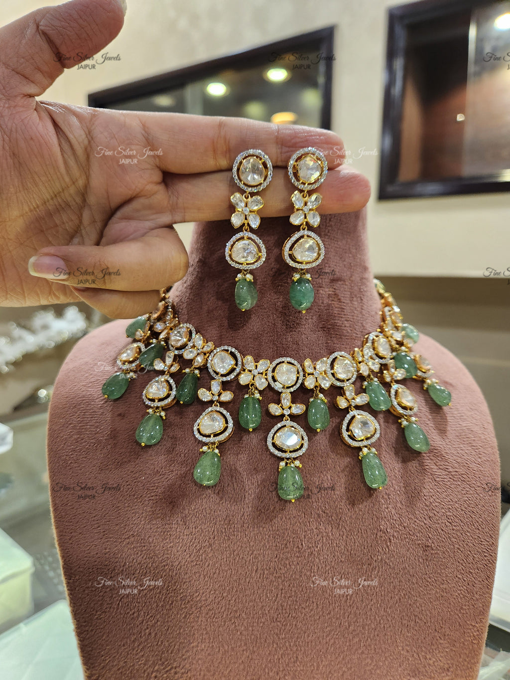 925 Silver Bridal Polki Necklace finesilverjewels