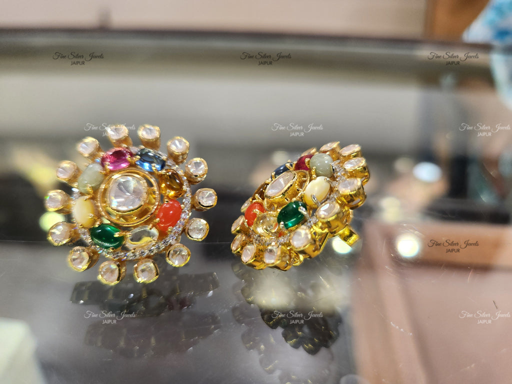 925 Silver Navratan Earrings finesilverjewels