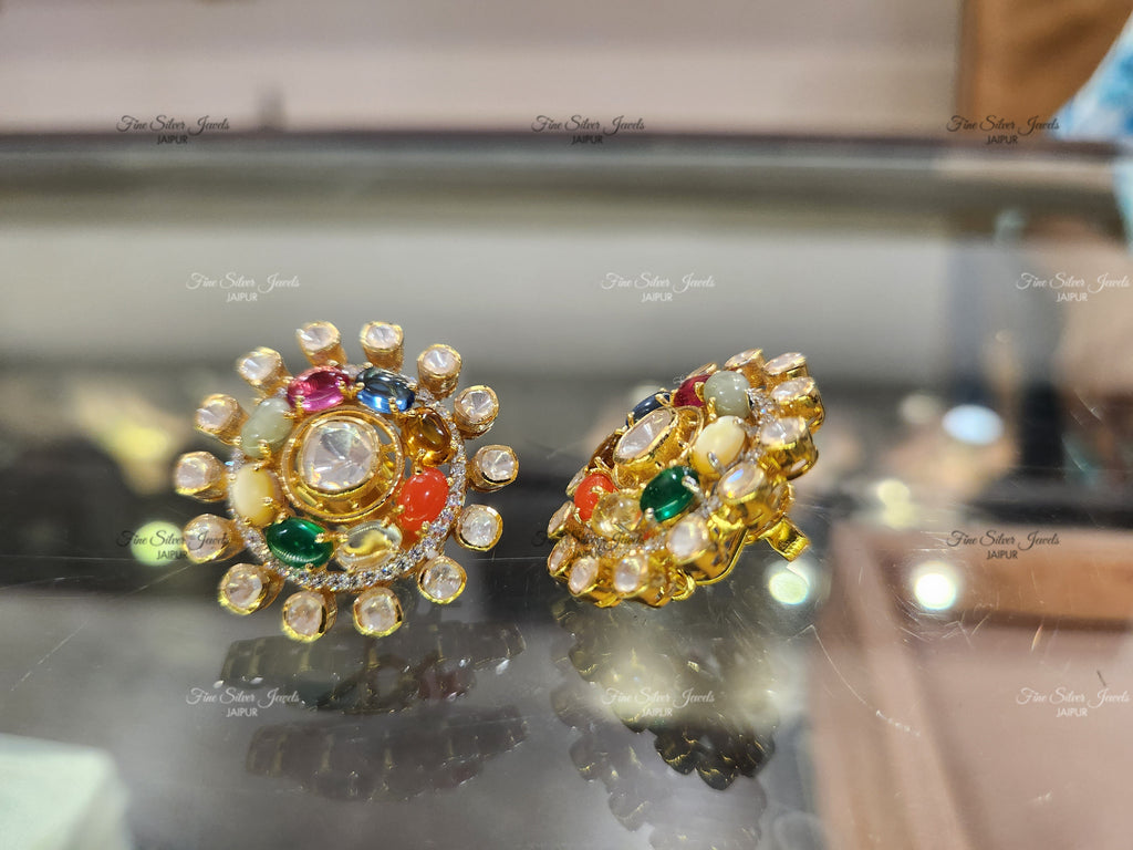 925 Silver Navratan Earrings finesilverjewels