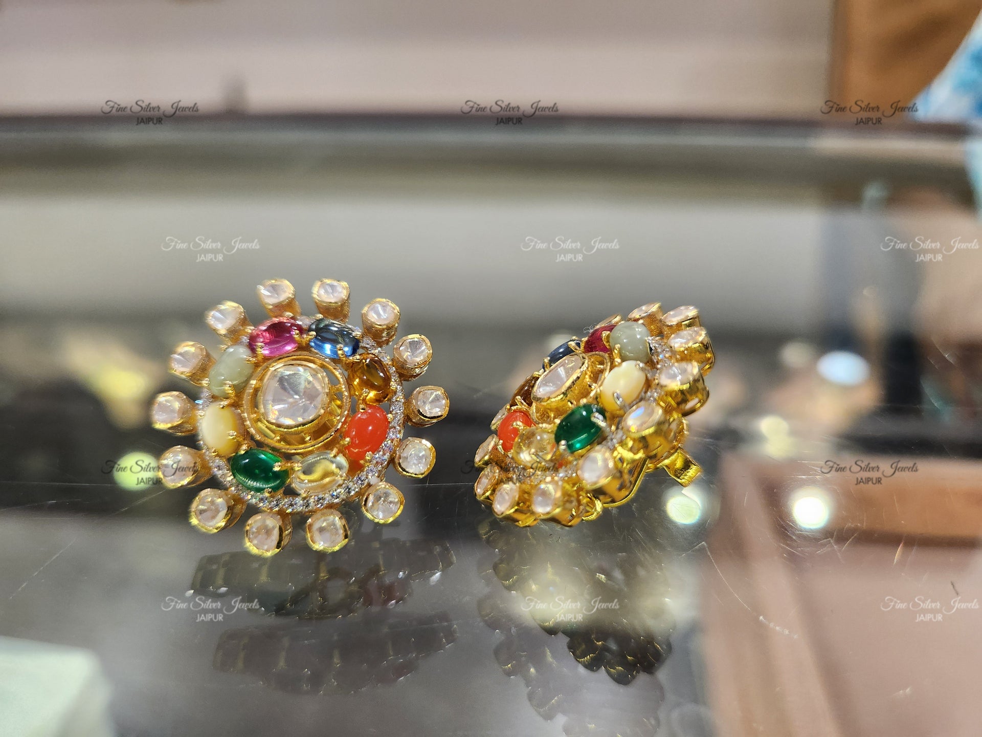 925 Silver Navratan Earrings finesilverjewels