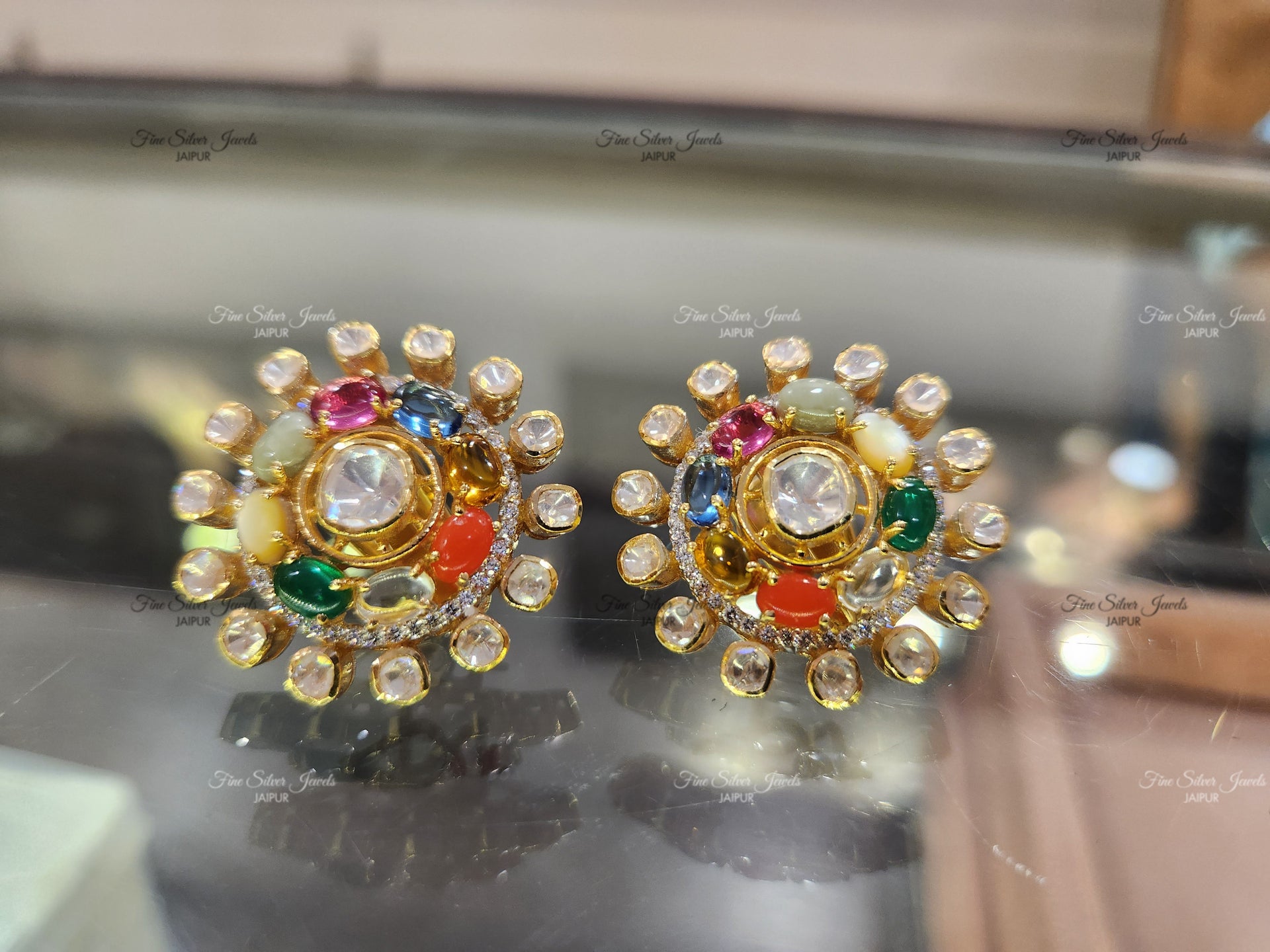 925 Silver Navratan Earrings finesilverjewels