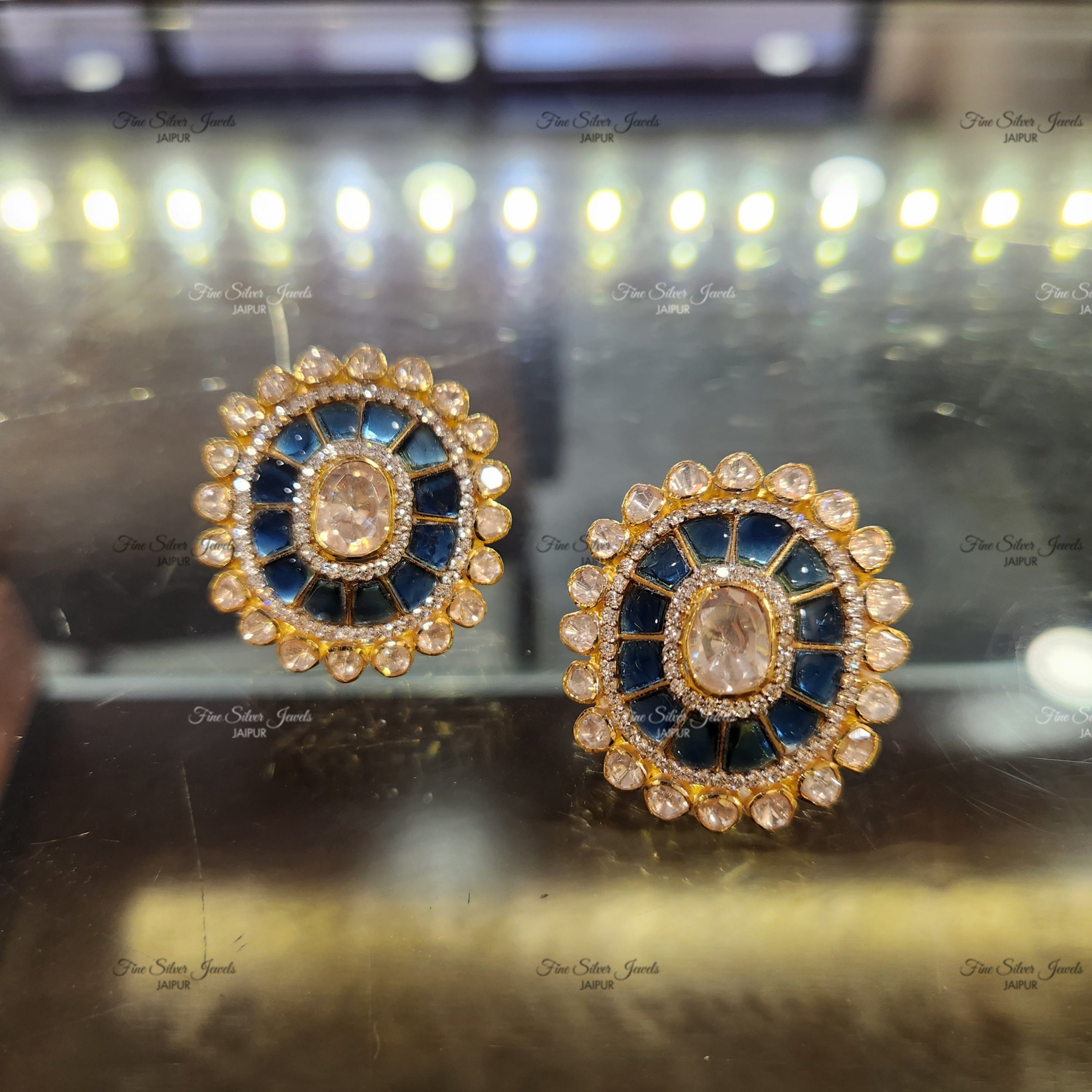 925 Silver Blue polki Earrings